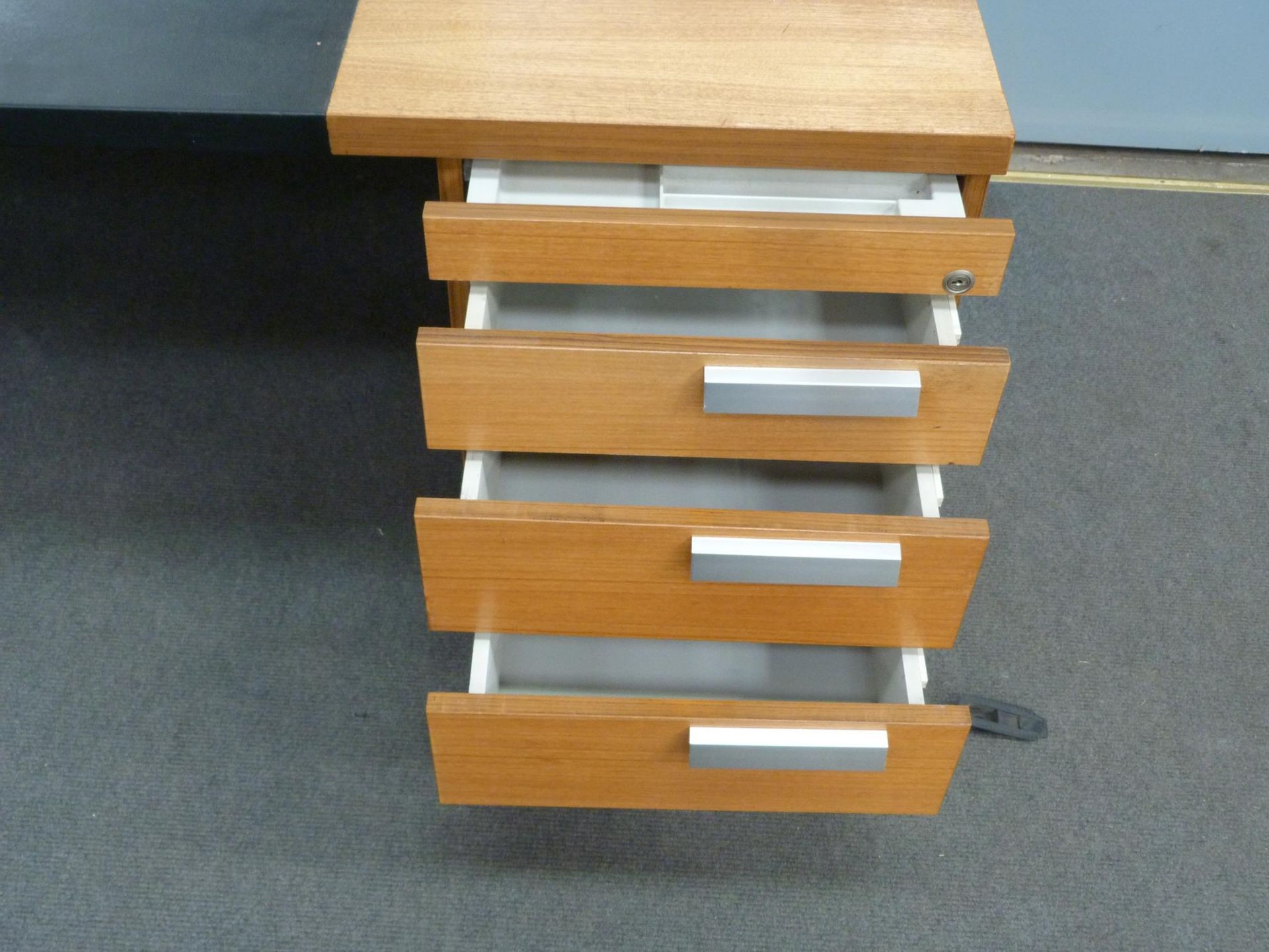 A large Office Desk with Black Faux Leather writing Insert, the desk has three Drawers to the - Image 2 of 3