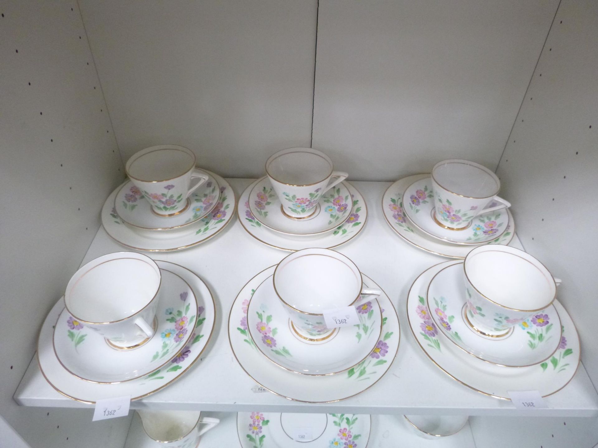 Two shelves to contain a Phoenix Bone China Tea Set with Tea Cups, Saucers etc (est £20-£40) - Image 2 of 3