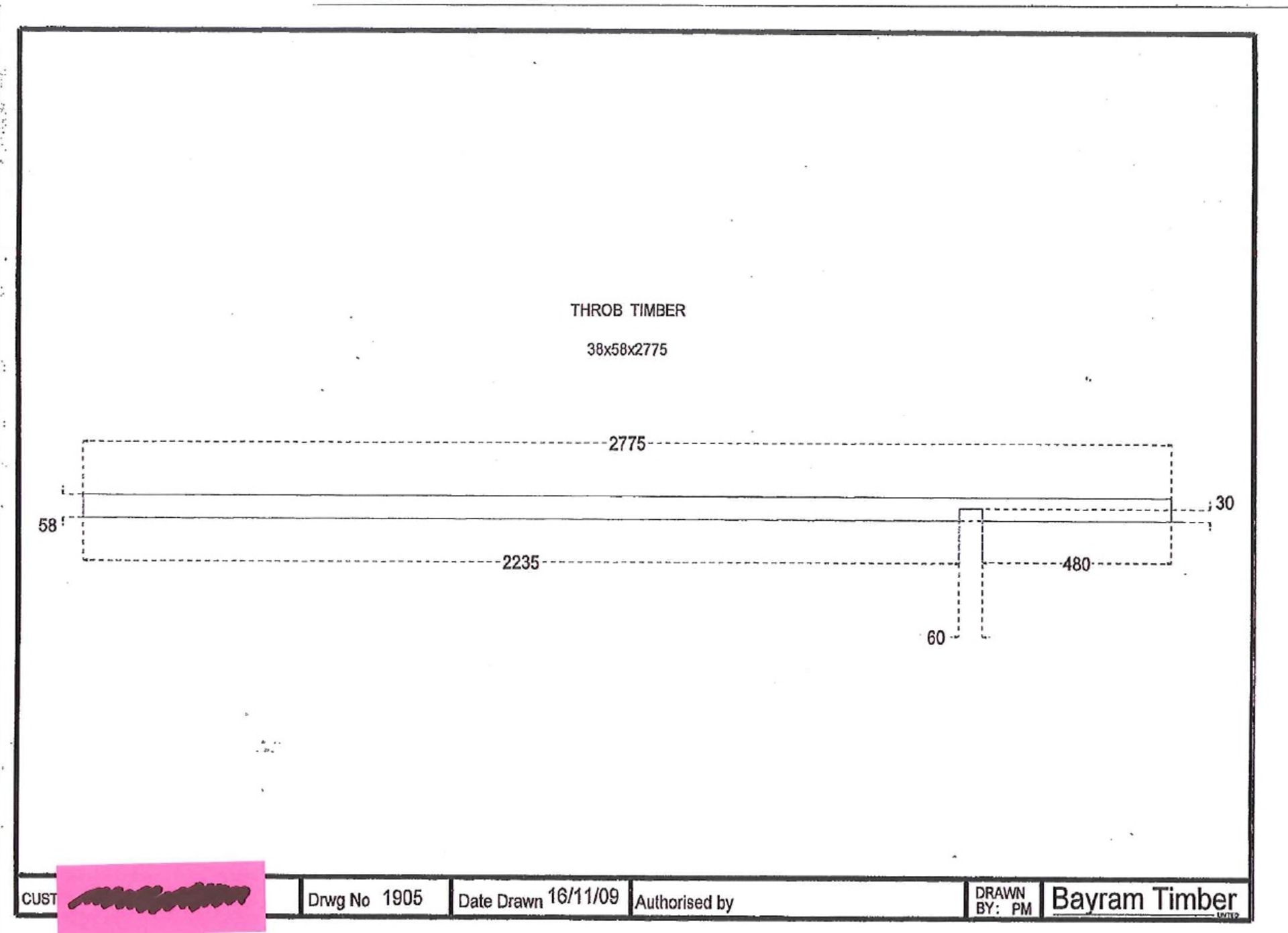 * Timber: 38x63 (35x58), planed square edged, 55 pieces @ 2775mm length. Sellers ref. R186AA. This - Image 2 of 2