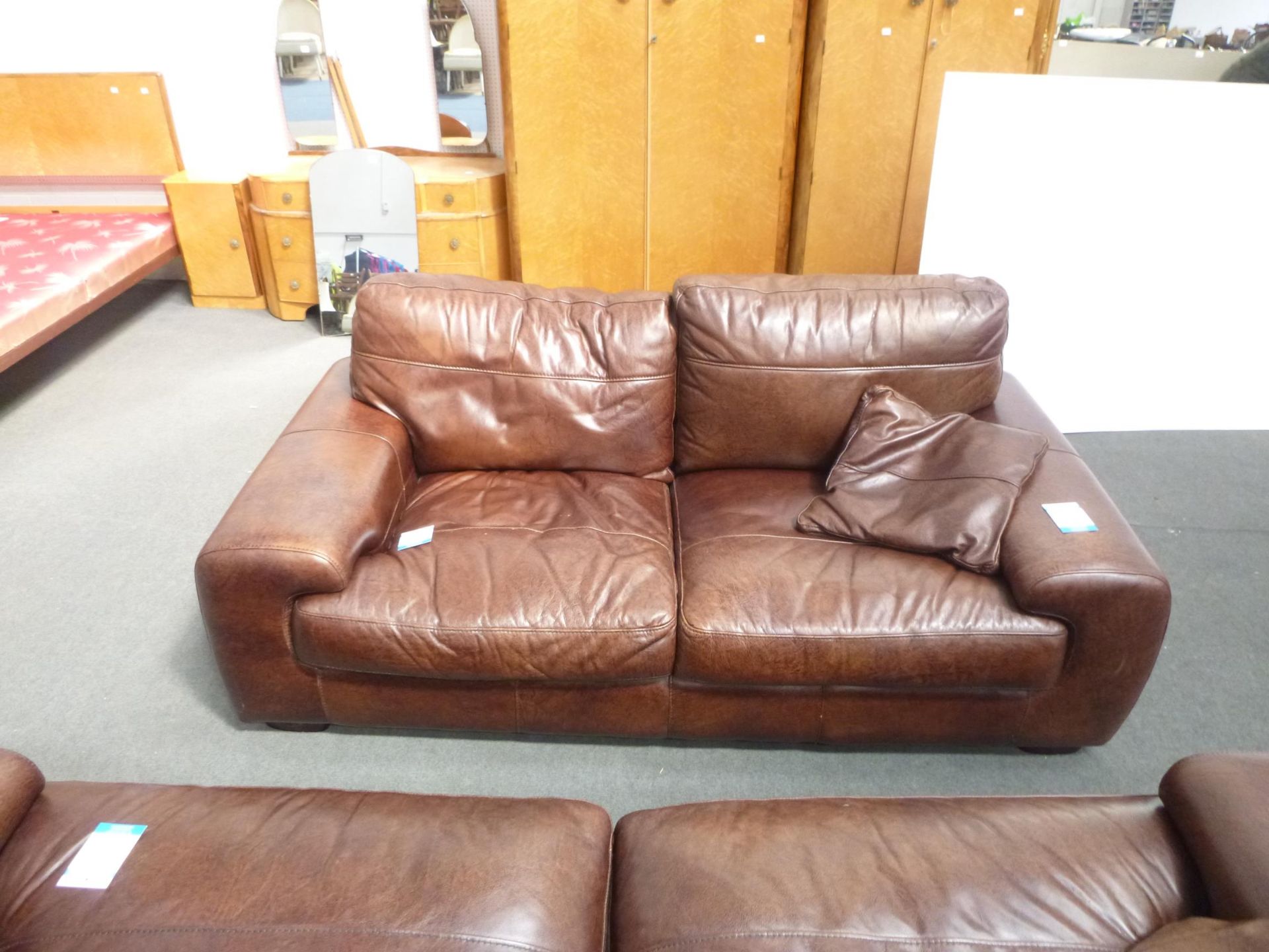 2 x Large Brown Leather Settee's. A 2 Seat and a 3 Seat (est. £150-£180) - Image 3 of 5