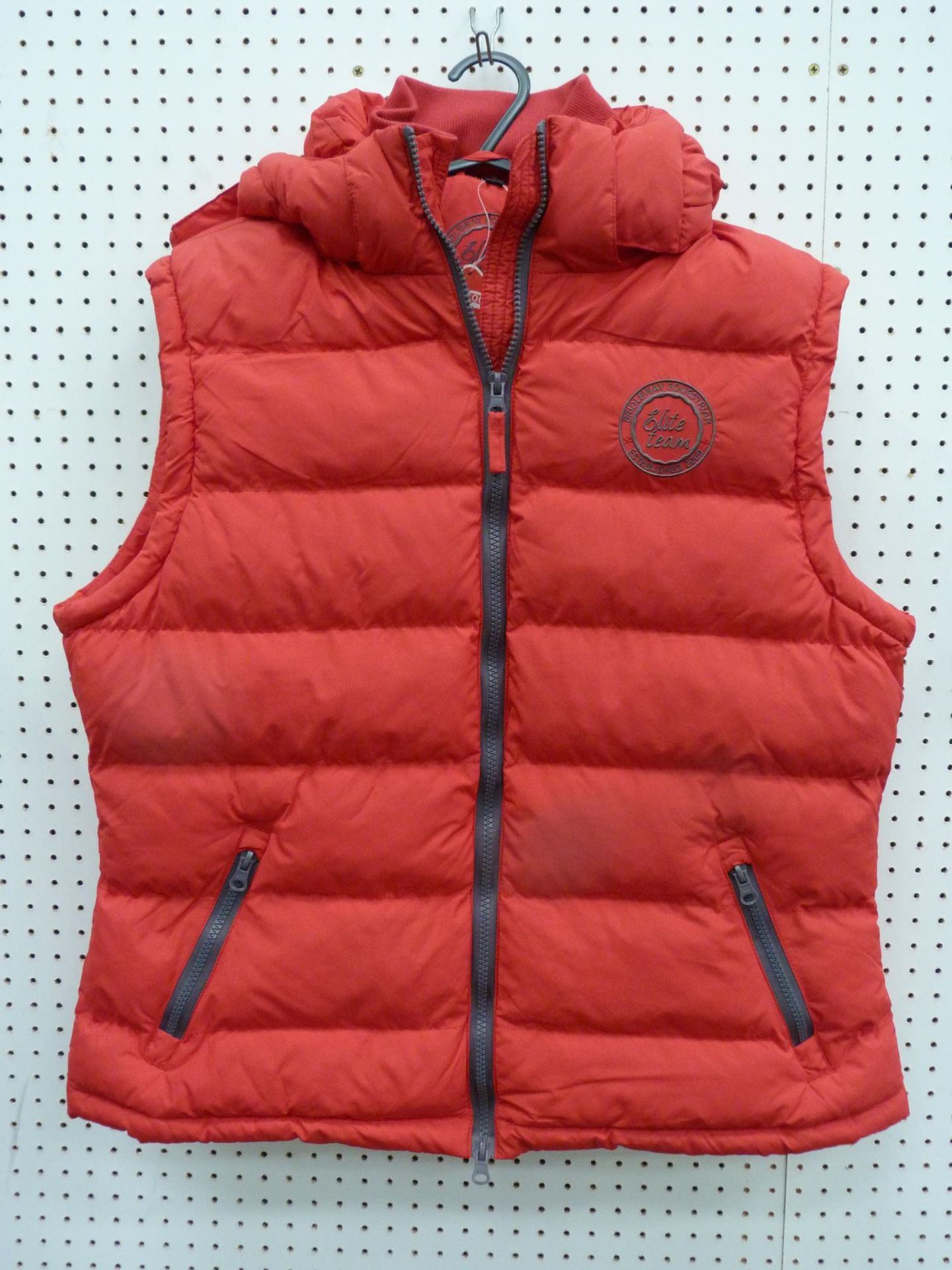 * Four Red, New Bridleway Gilets; One XL with Hood, One L with Hood, One XL without Hood, One XS