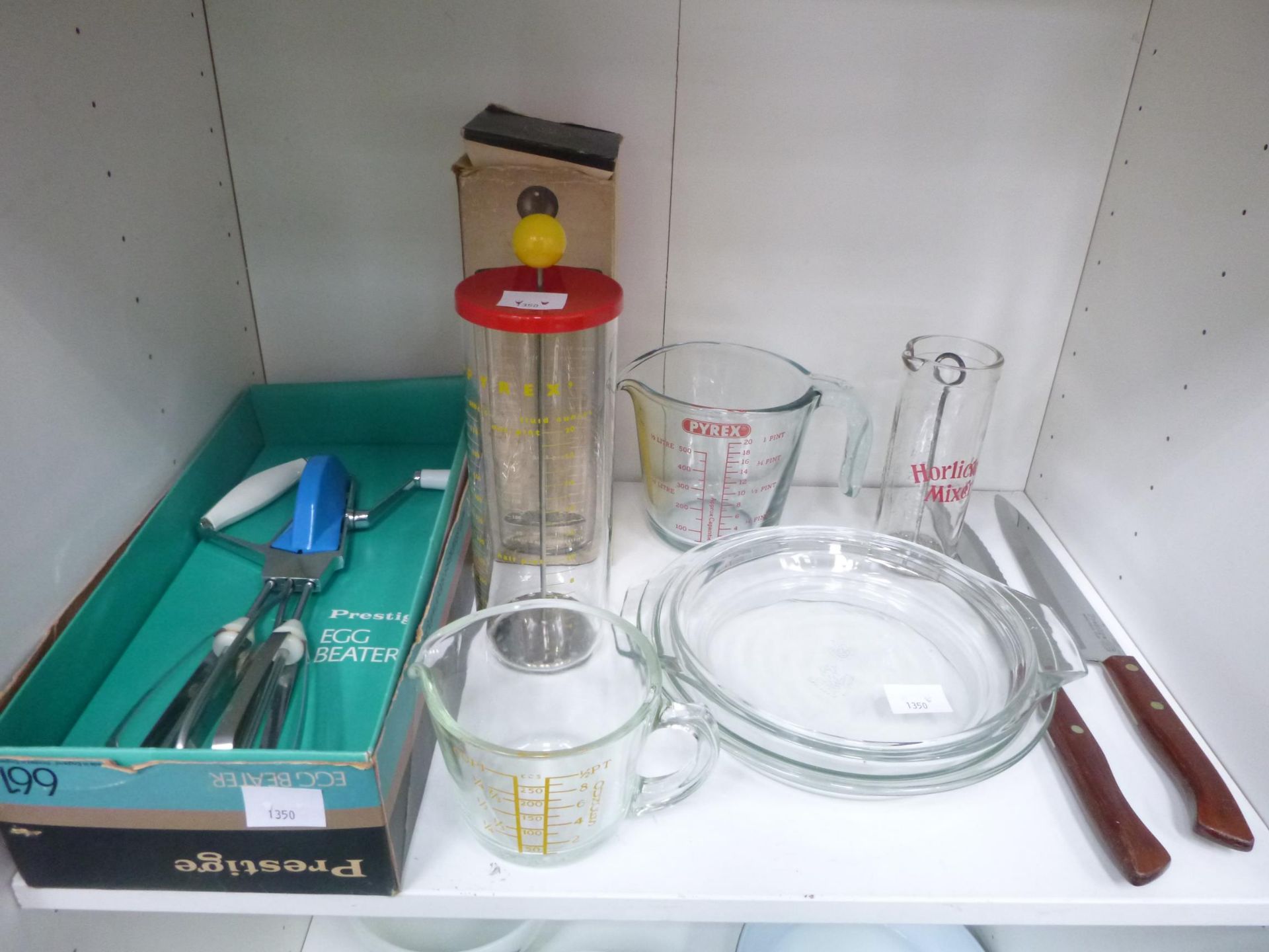 2 x Shelves to contain a selection of Vintage Pyrex, 2 Stainless Steel Knives, a Prestige Vintage - Image 2 of 2