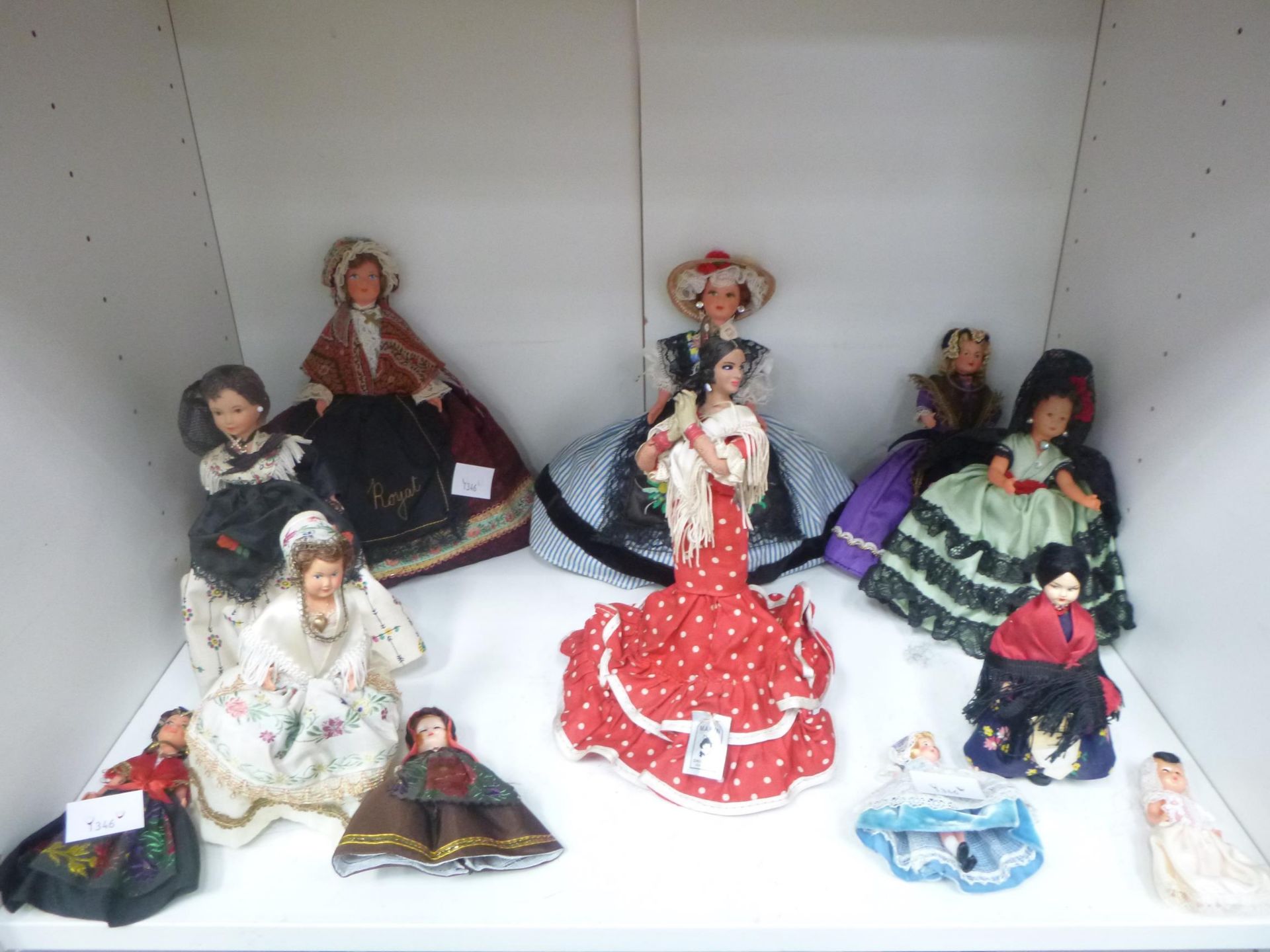 2 x Shelves to contain an assortment of Dolls, from France,Spain,Italy,etc (est. £20-£40) - Image 2 of 3