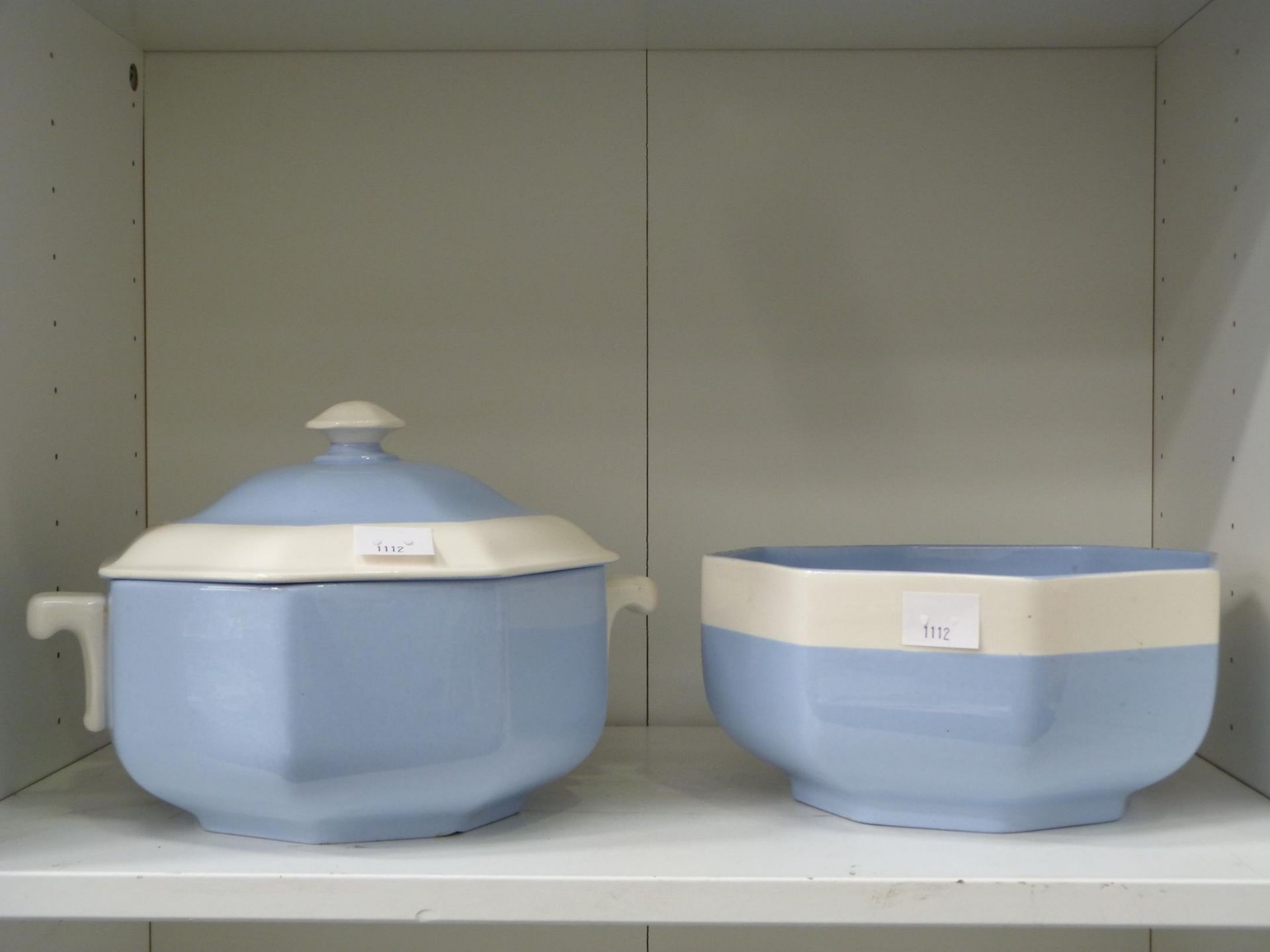 Three shelves to contain a seventeen piece Villeroy & Boch 'Mettlach' Dinner Service to include a