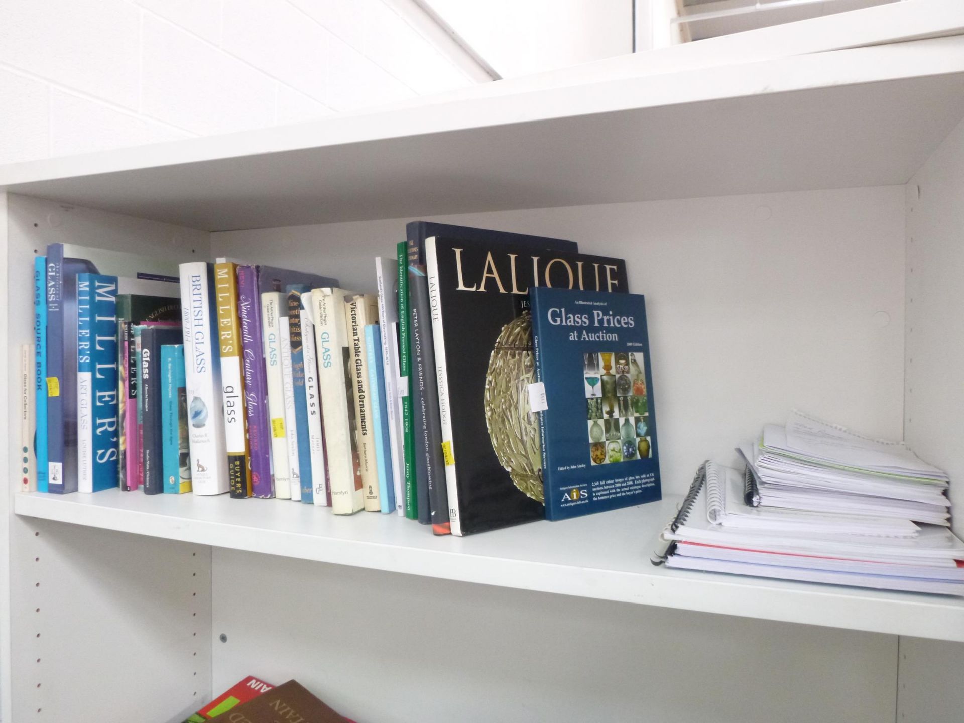 A shelf to contain a selection of books on Glassware such as 'Lalique' - Jessica Hodge, 'Celebrating