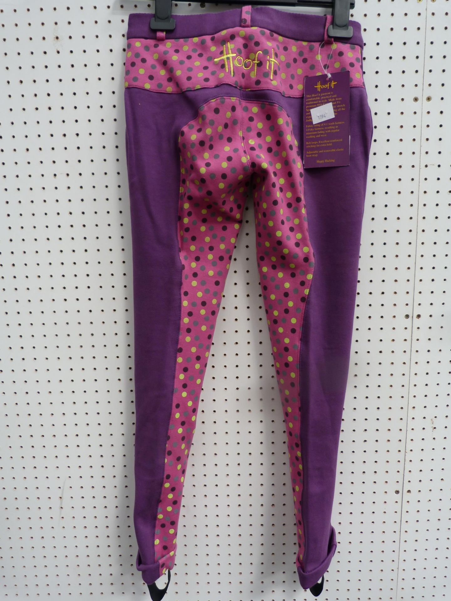 * Nine Pairs of ''Hoof It'' Garments. Two Childs Ascot Junior Hearts Jodhpurs in Pink/Lime size 18 - Image 6 of 6