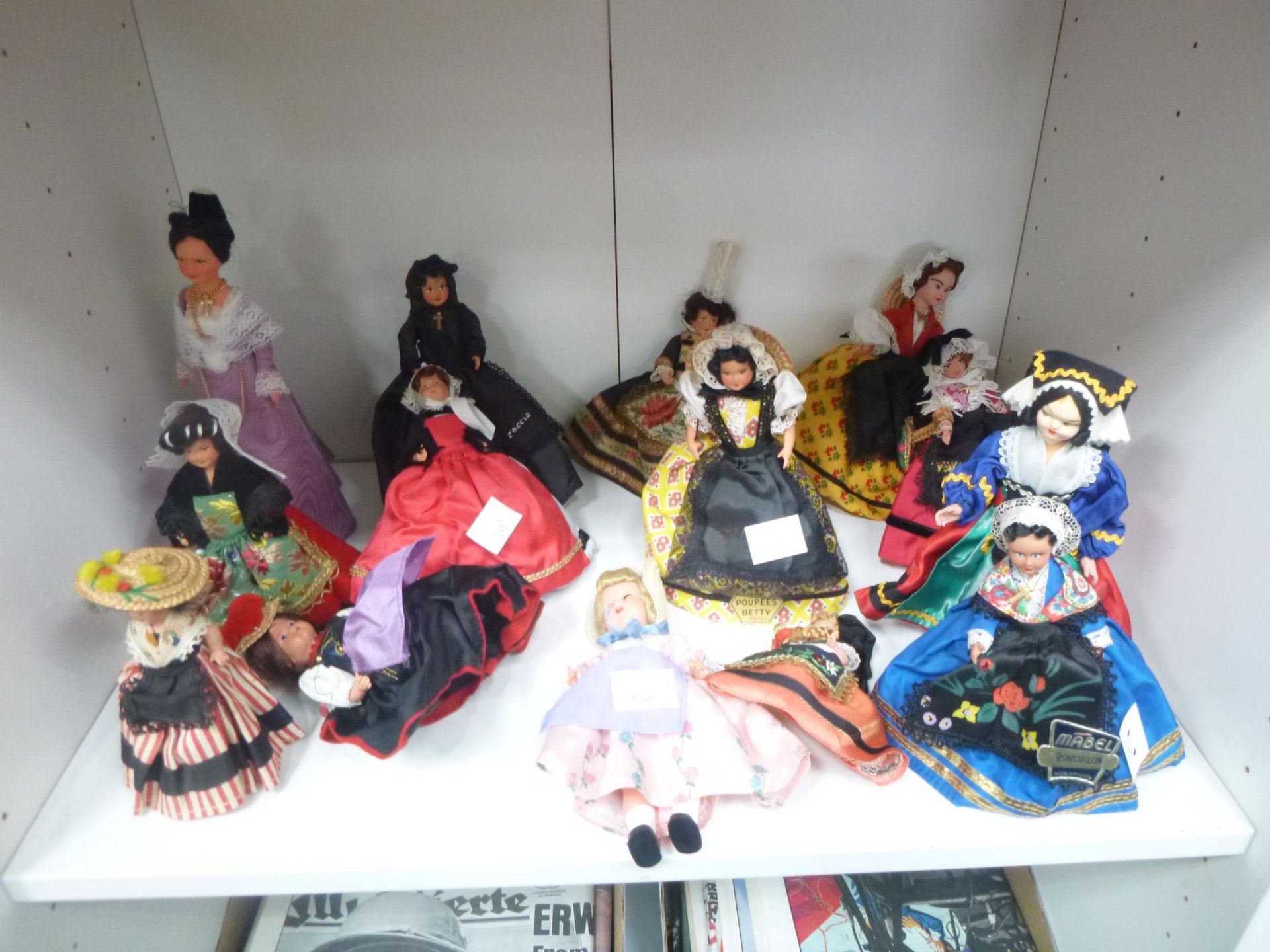 2 x Shelves to contain an assortment of Dolls, from France,Spain,Italy,etc (est. £20-£40) - Image 3 of 3