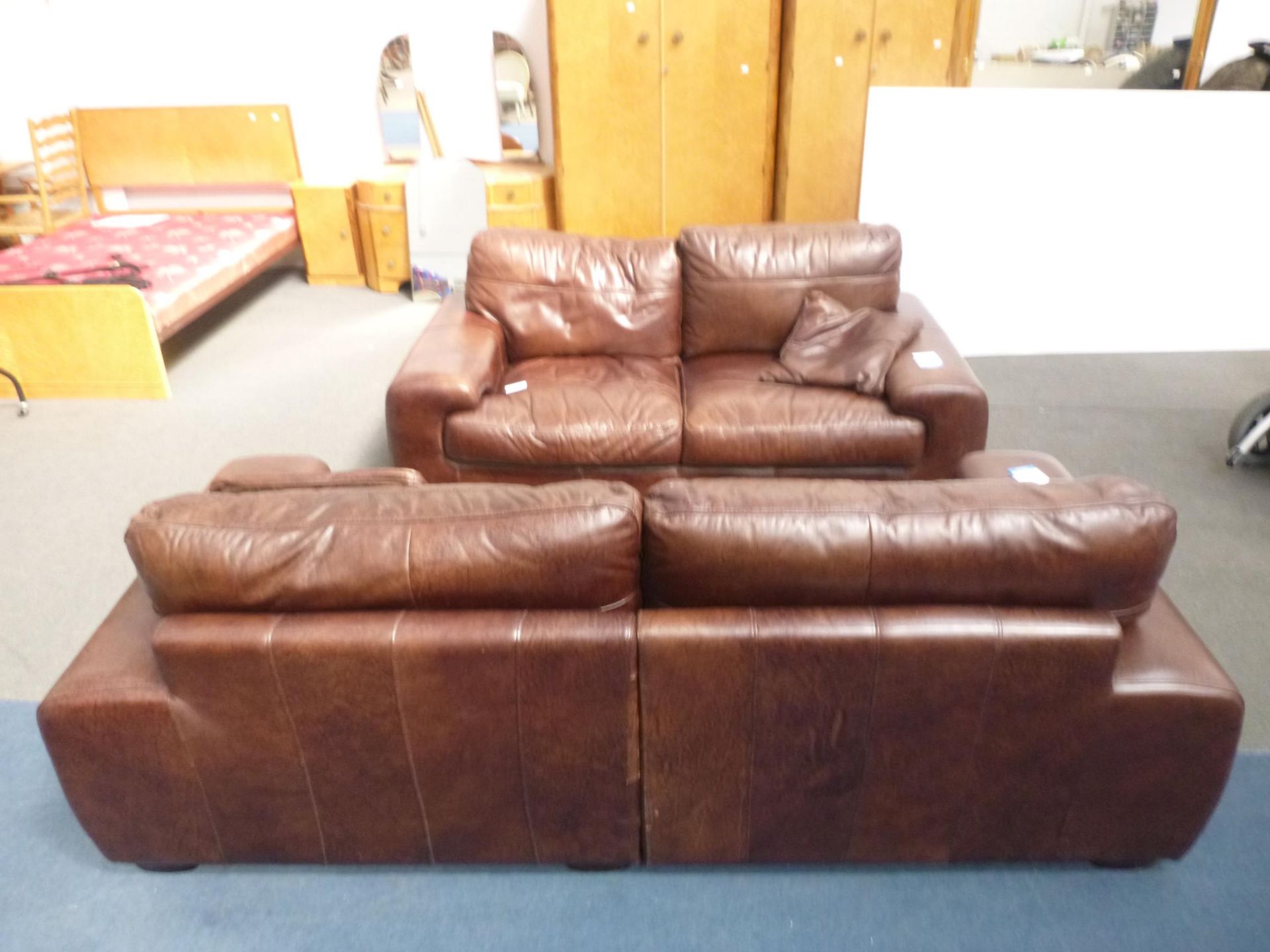 2 x Large Brown Leather Settee's. A 2 Seat and a 3 Seat (est. £150-£180) - Image 2 of 5