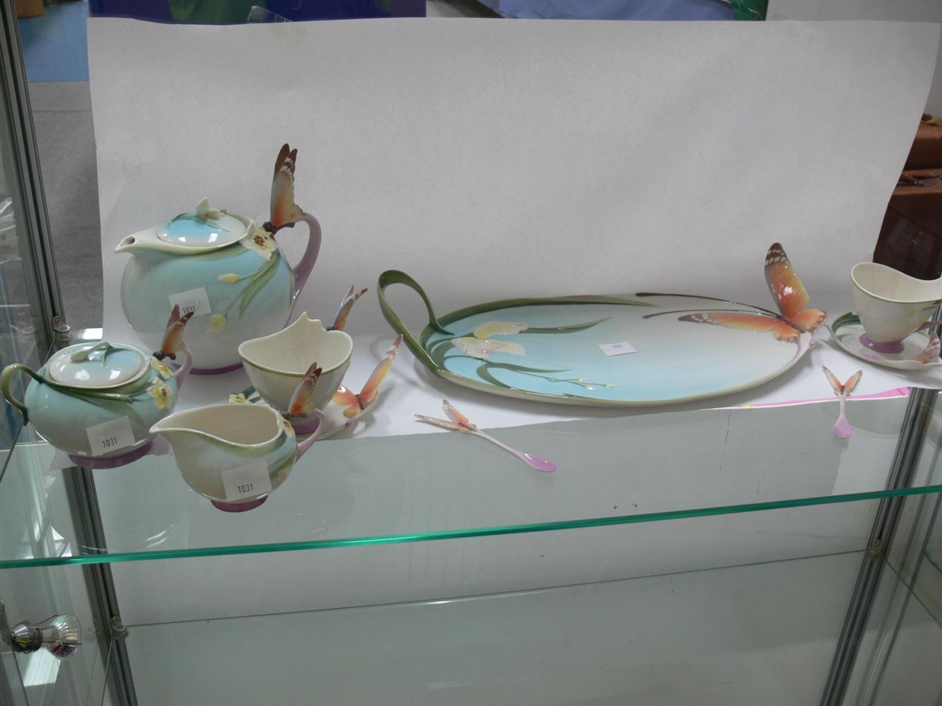 A Franz Collection 'Papillon' Butterfly Design Tea Set to include 2 Tea Cups, Saucers and Stirring