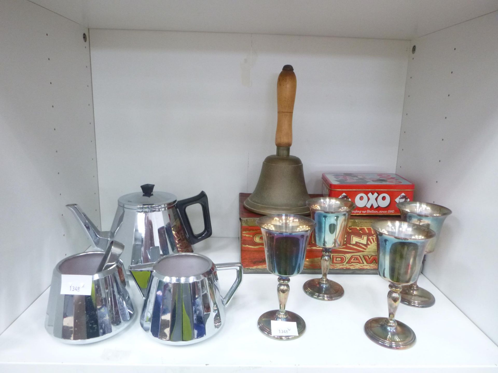 4 x Shelves to contain 4 x Silver Plated Cups, A Model Ship, A Sadler Tea Pot, A Denver Digital - Image 2 of 5