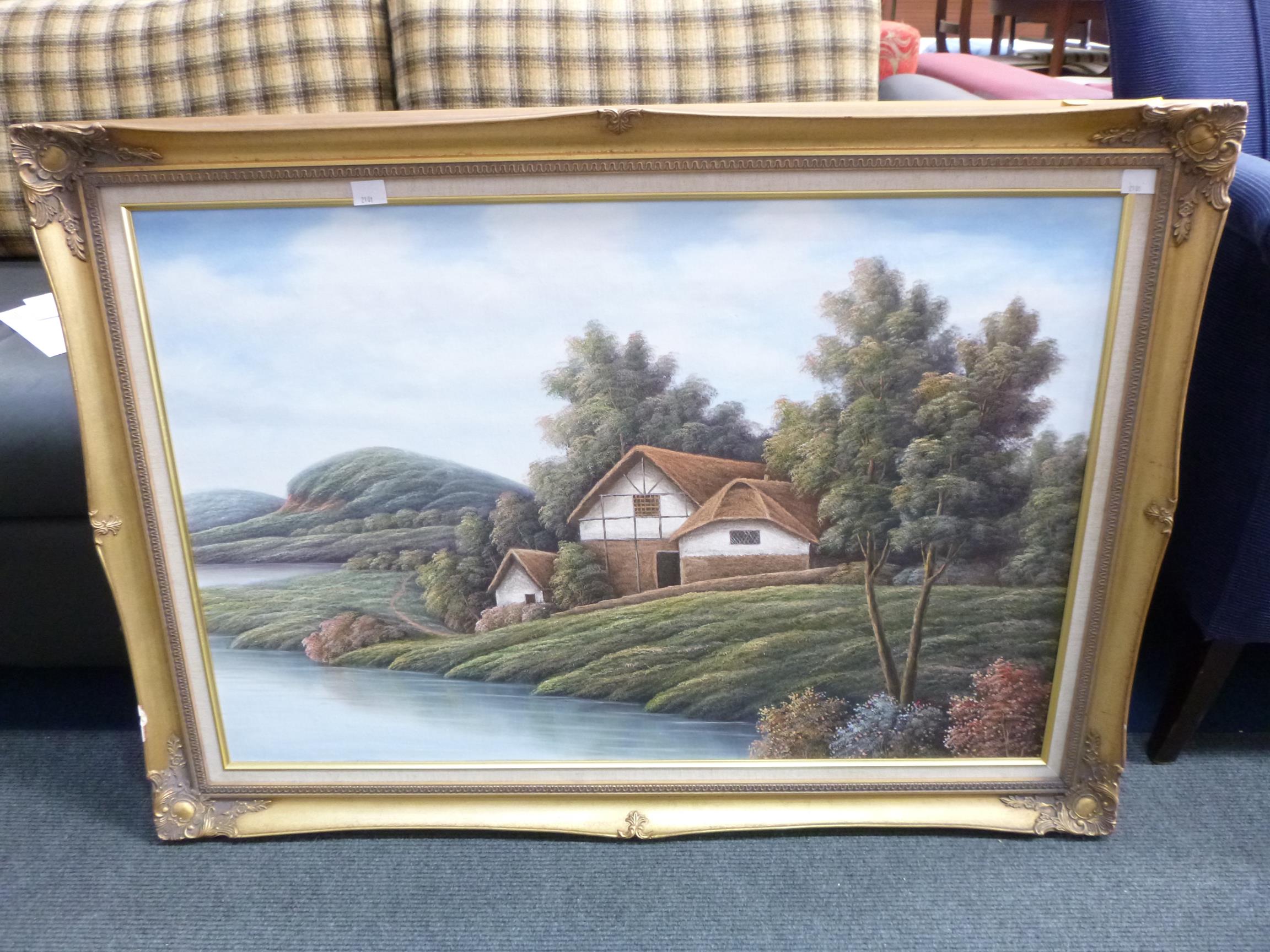 This is a Timed Online Auction on Bidspotter.co.uk, Click here to bid. A Large Painting of a Cottage