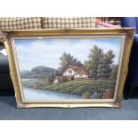 This is a Timed Online Auction on Bidspotter.co.uk, Click here to bid. A Large Painting of a Cottage