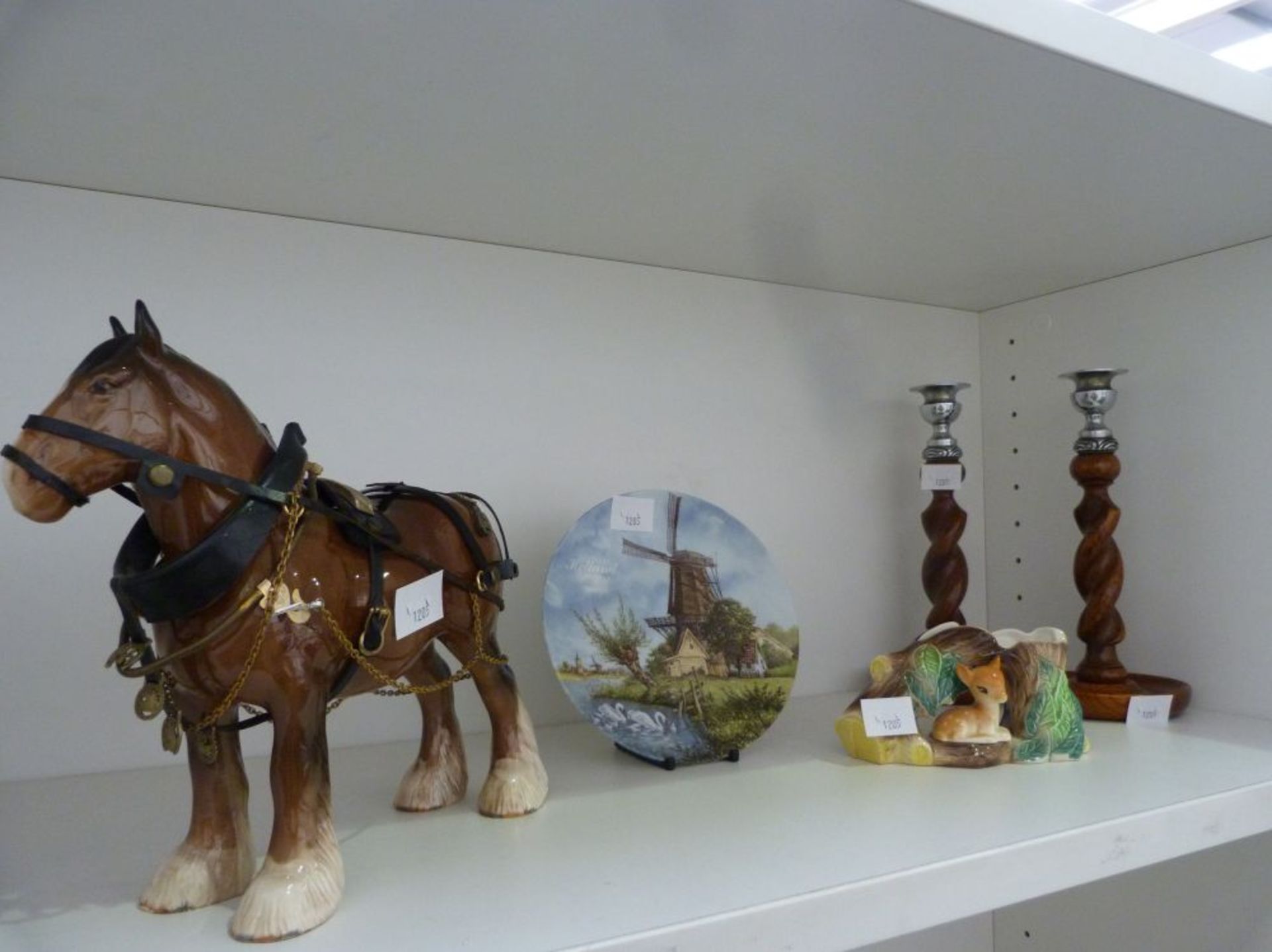 A Beswick Shire Horse in Harness (H21cm) together with a Royal Schwabap Plate, Hornsea Pottery '