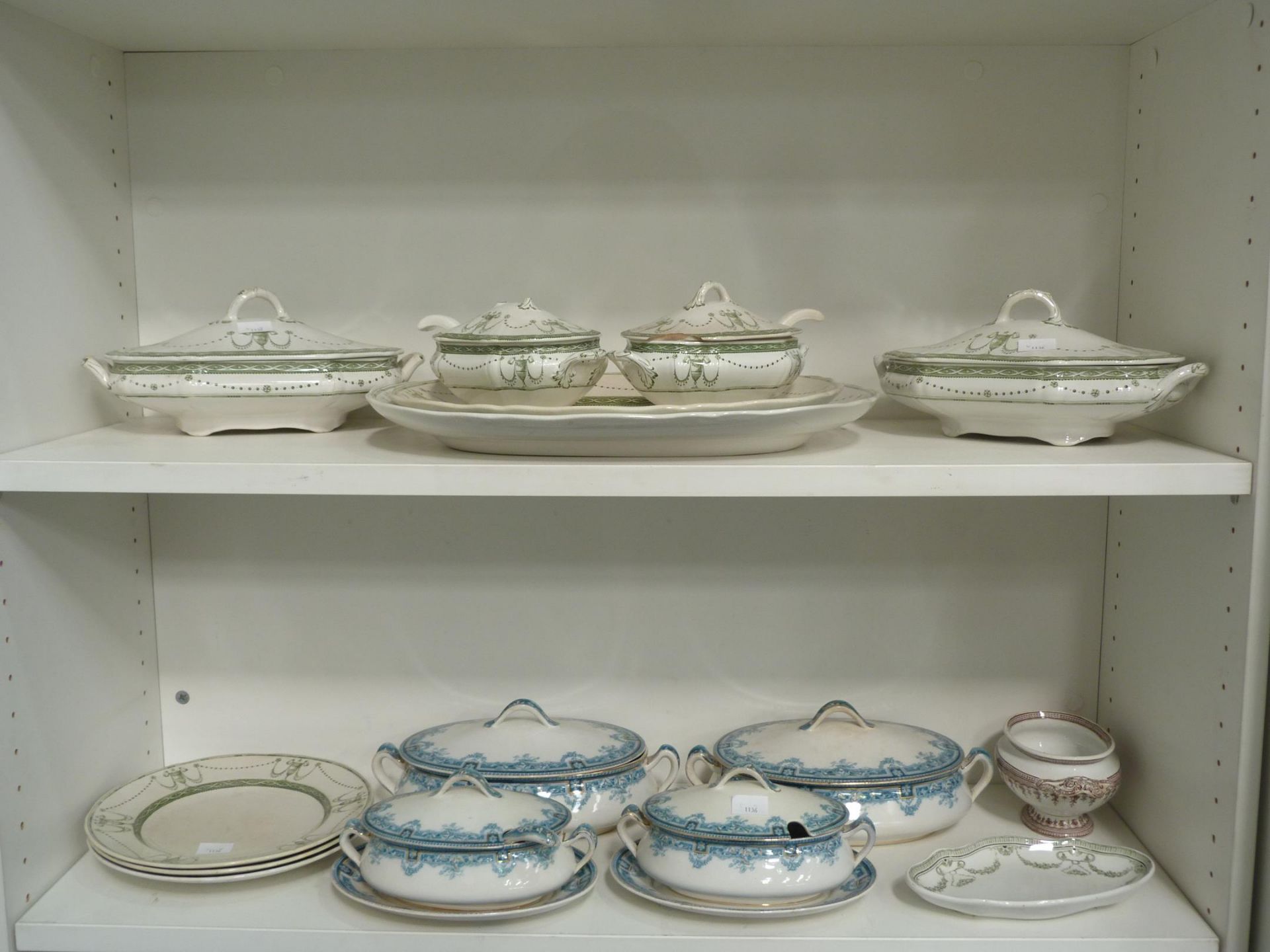 Five shelves to contain assorted Tureens, Meat Plates and Ceramic Tableware etc (est £20-£40) - Image 3 of 7