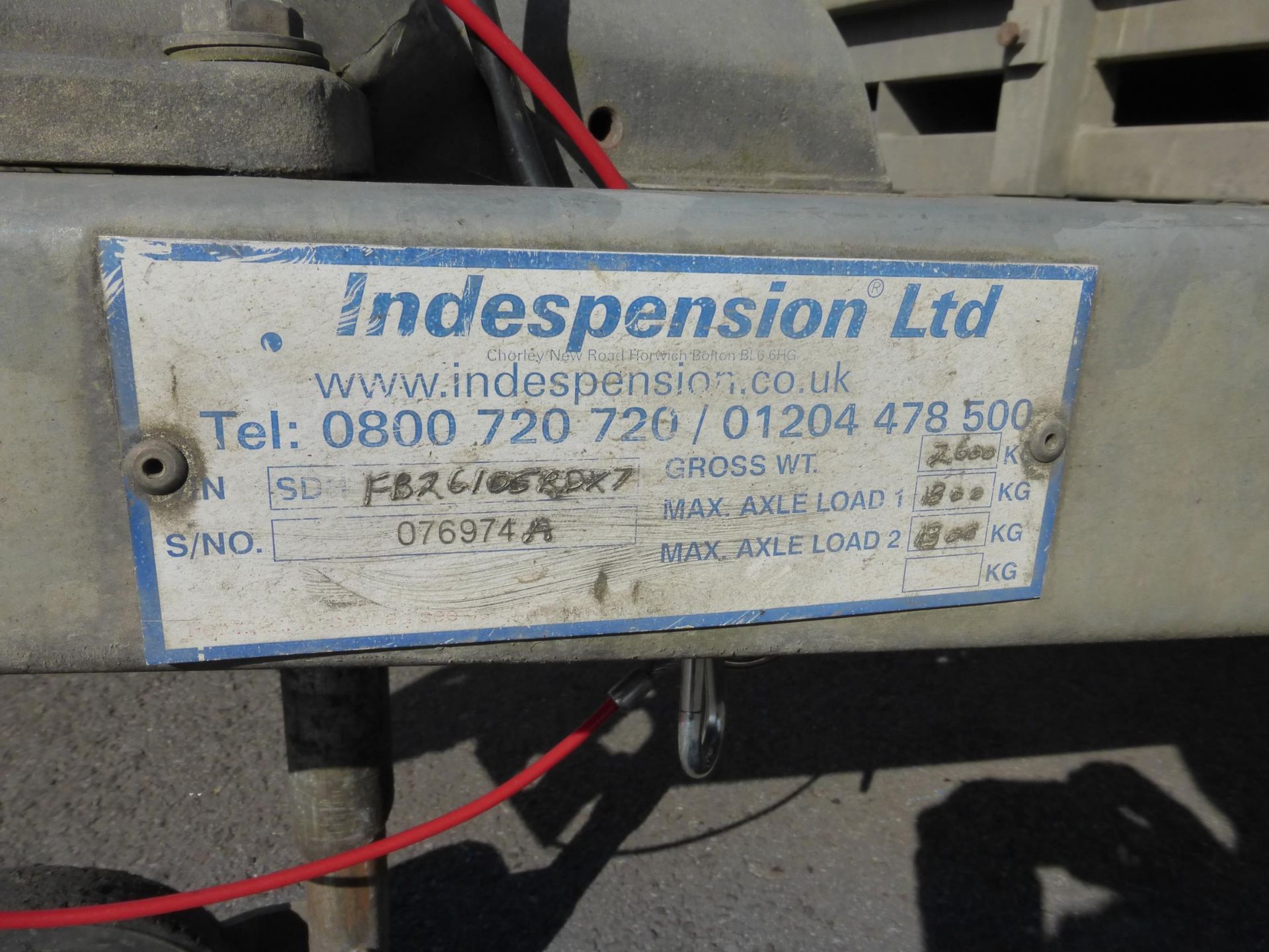 Indespension FB26 Galvanised Twin Axle Drop Side Plant Trailer, S/N: 076974A, GWT 2600Kg, 3m x 1.68m - Image 7 of 8