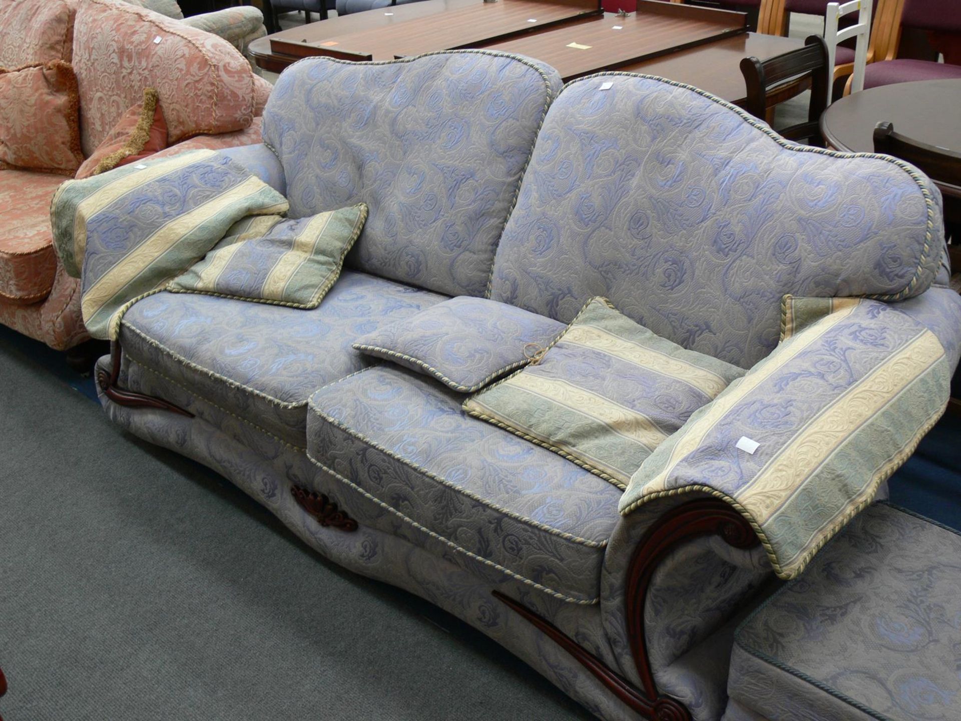 A Pale Blue Two Seat Settee with matching Pouffee (2) (est £20-£40)