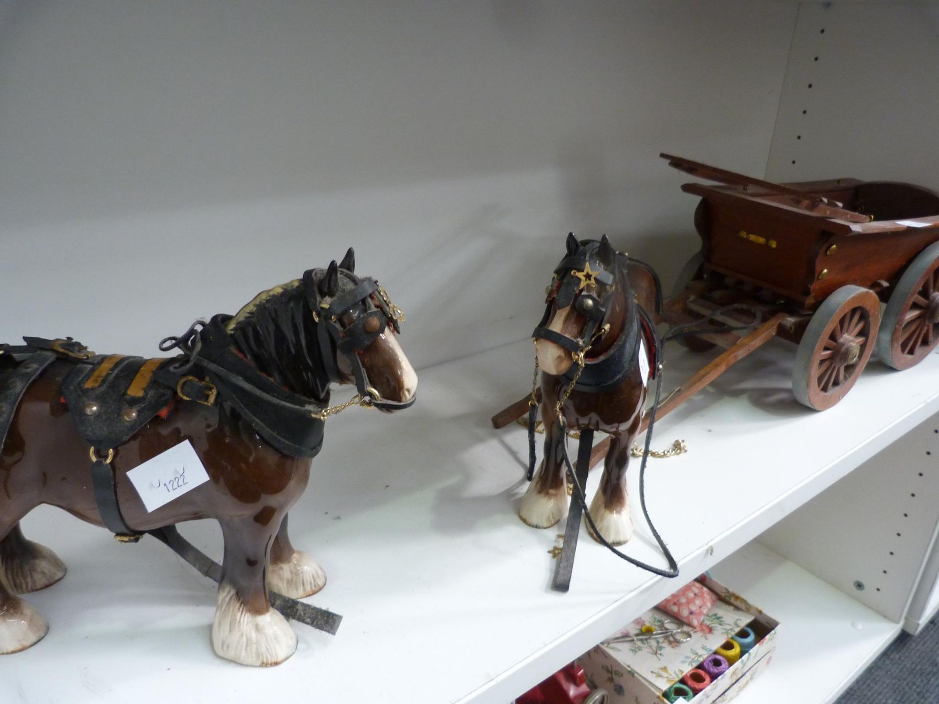 Two Beswick Shire Horses with Four Wheeled Cart (3) (est £25-£50)