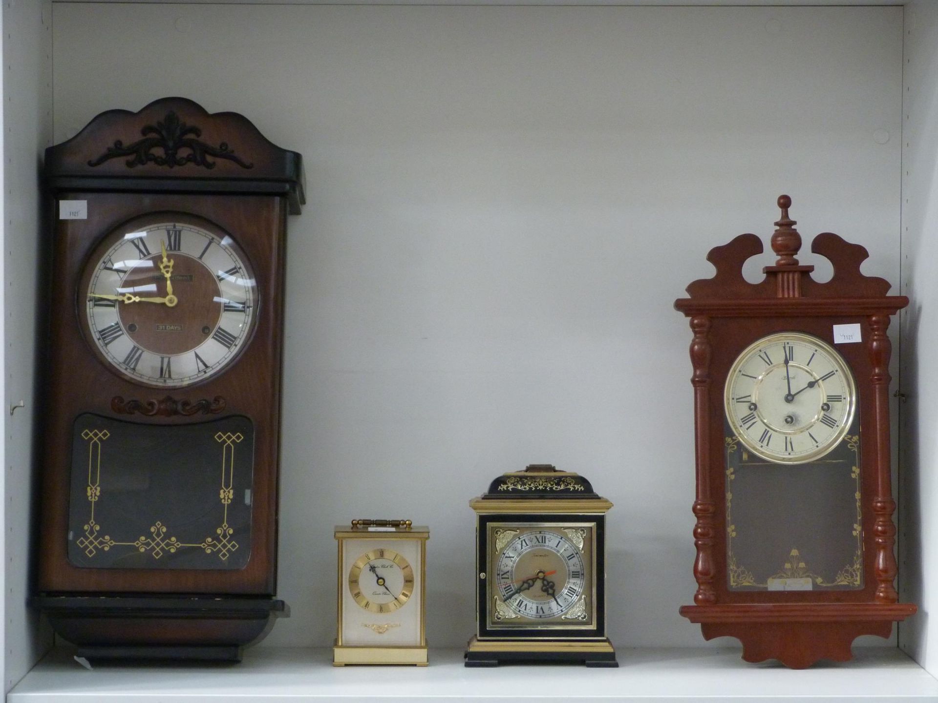 Two Mantle Clocks (Tickmaster & London Clock Co) along with two Wall Clocks (President & Hermle) (4)