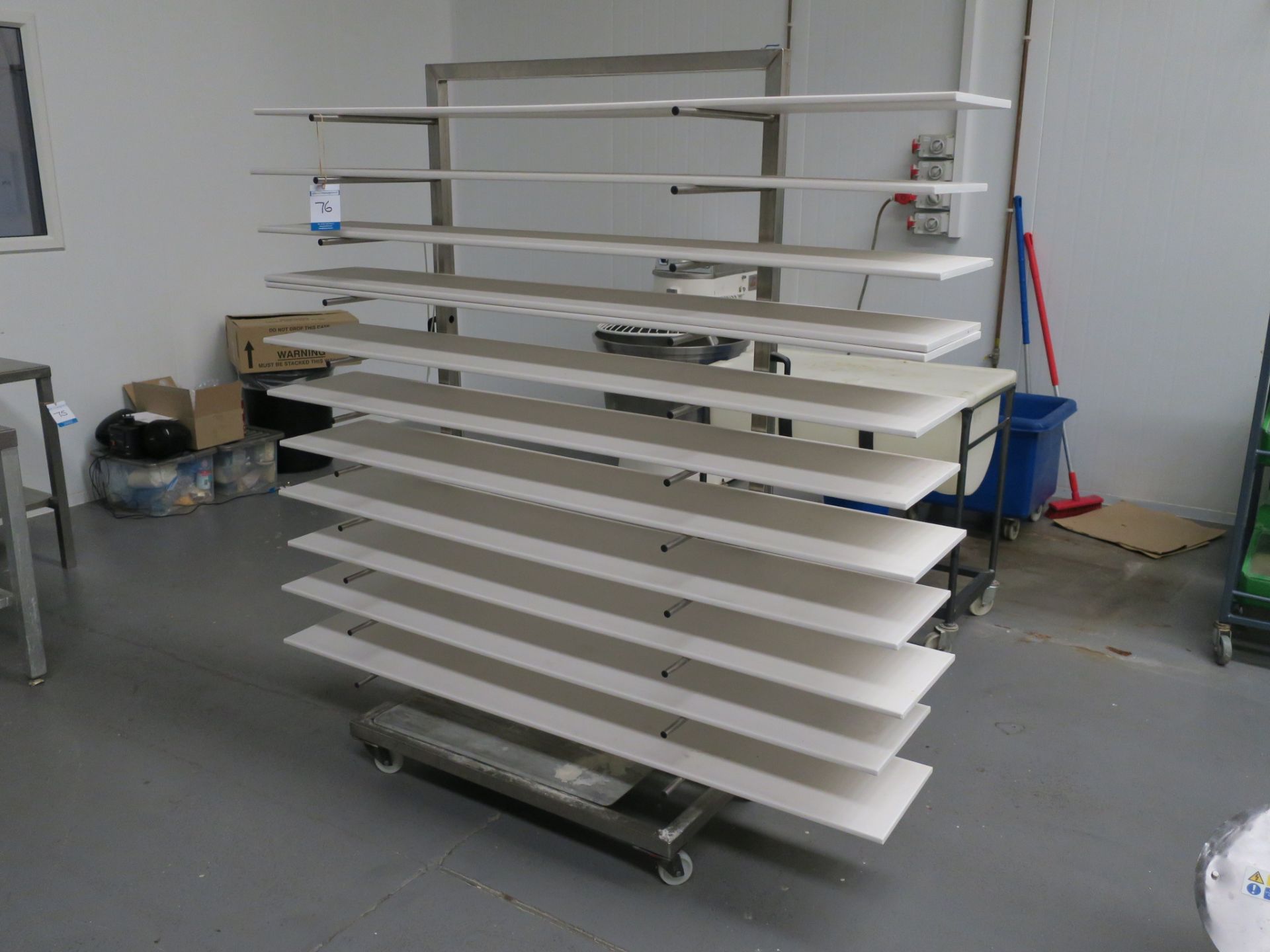 * Mobile Stainless Steel Rack with 12 Pastry Boards (1.75m Long). Please note this lot is located at