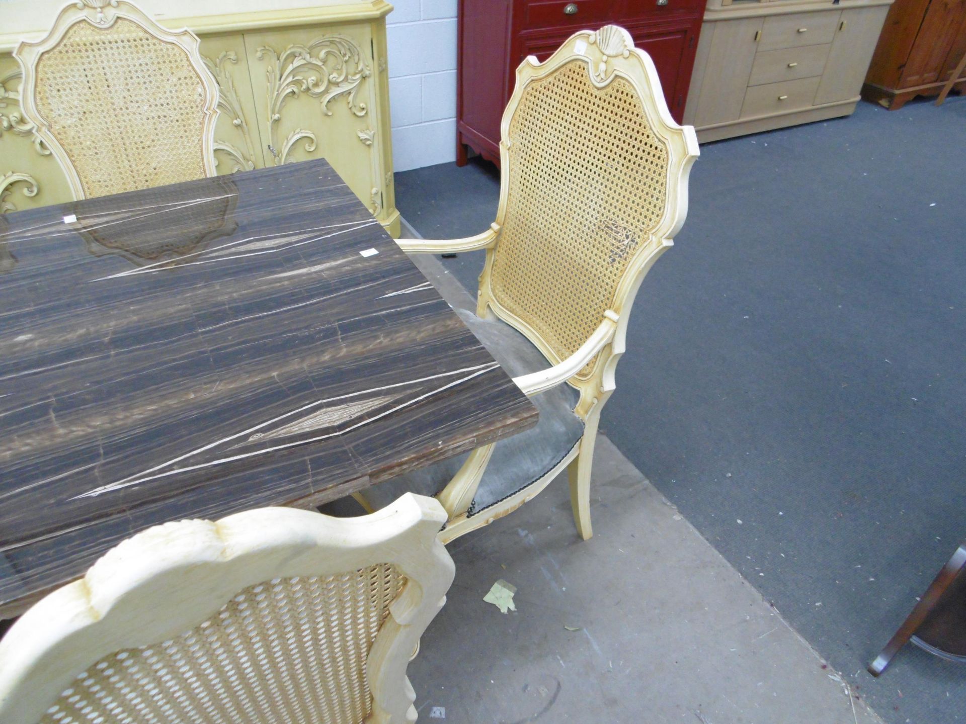 A Large and Impressive Marble Top Dining Table with twin pedestal with six upholstered chairs with - Image 2 of 11