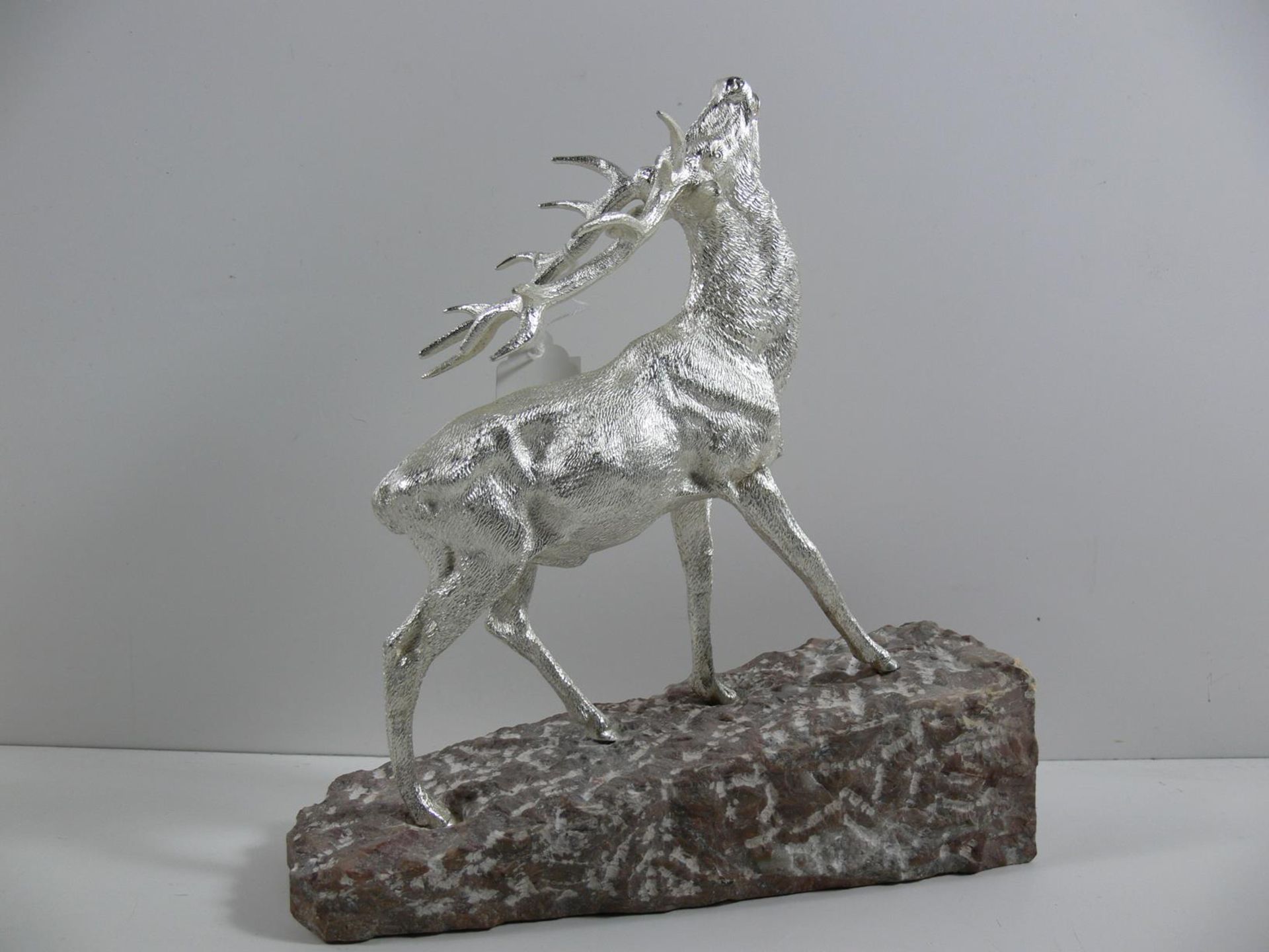 A Silver Stag, Fitted to a Stone Plinth (May be removed) (London - 1977, C.J.Vander Ltd, H24cm, - Image 2 of 4