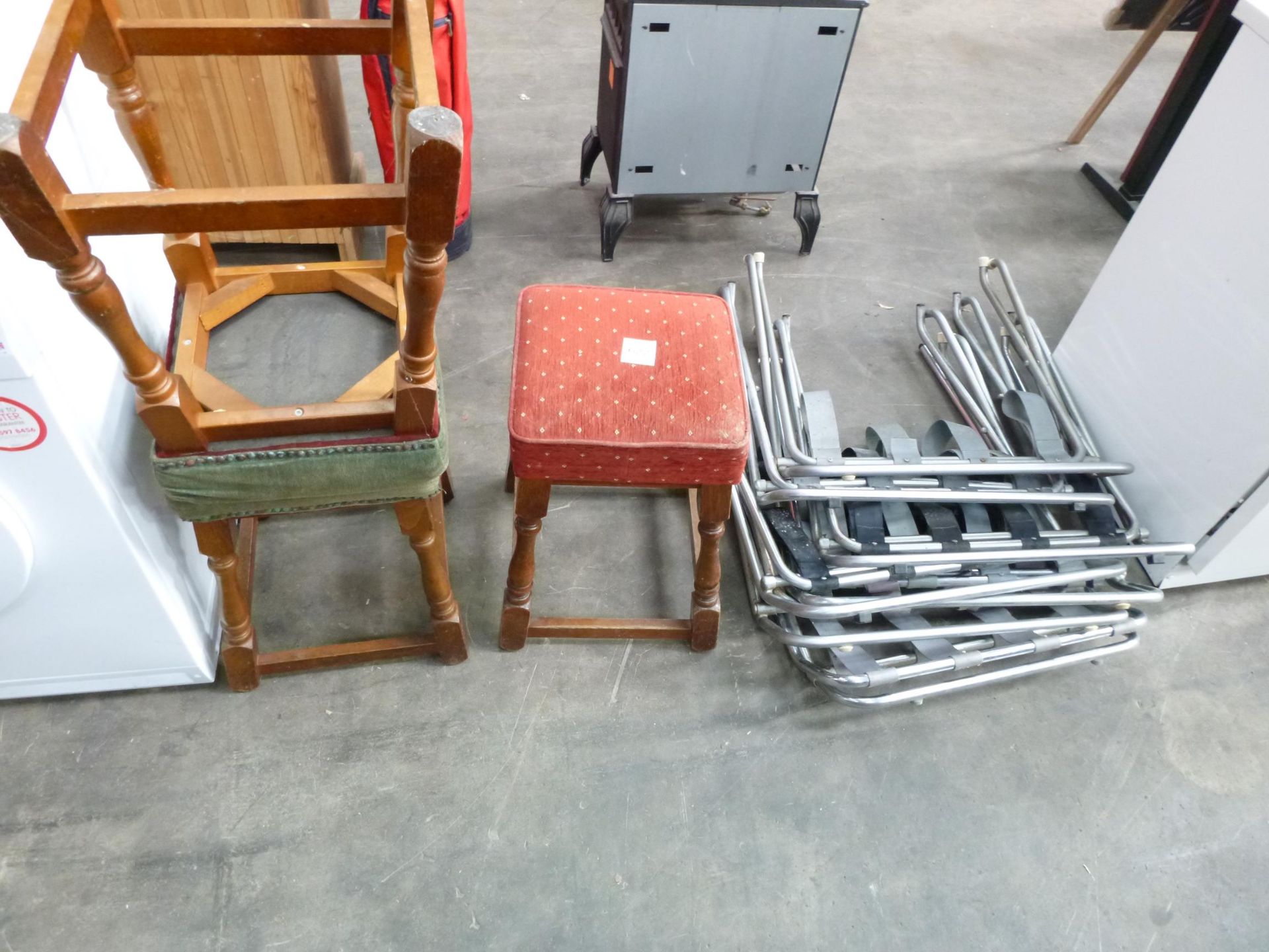 3 x Square Stools and a qty of Suitcase Stands.
