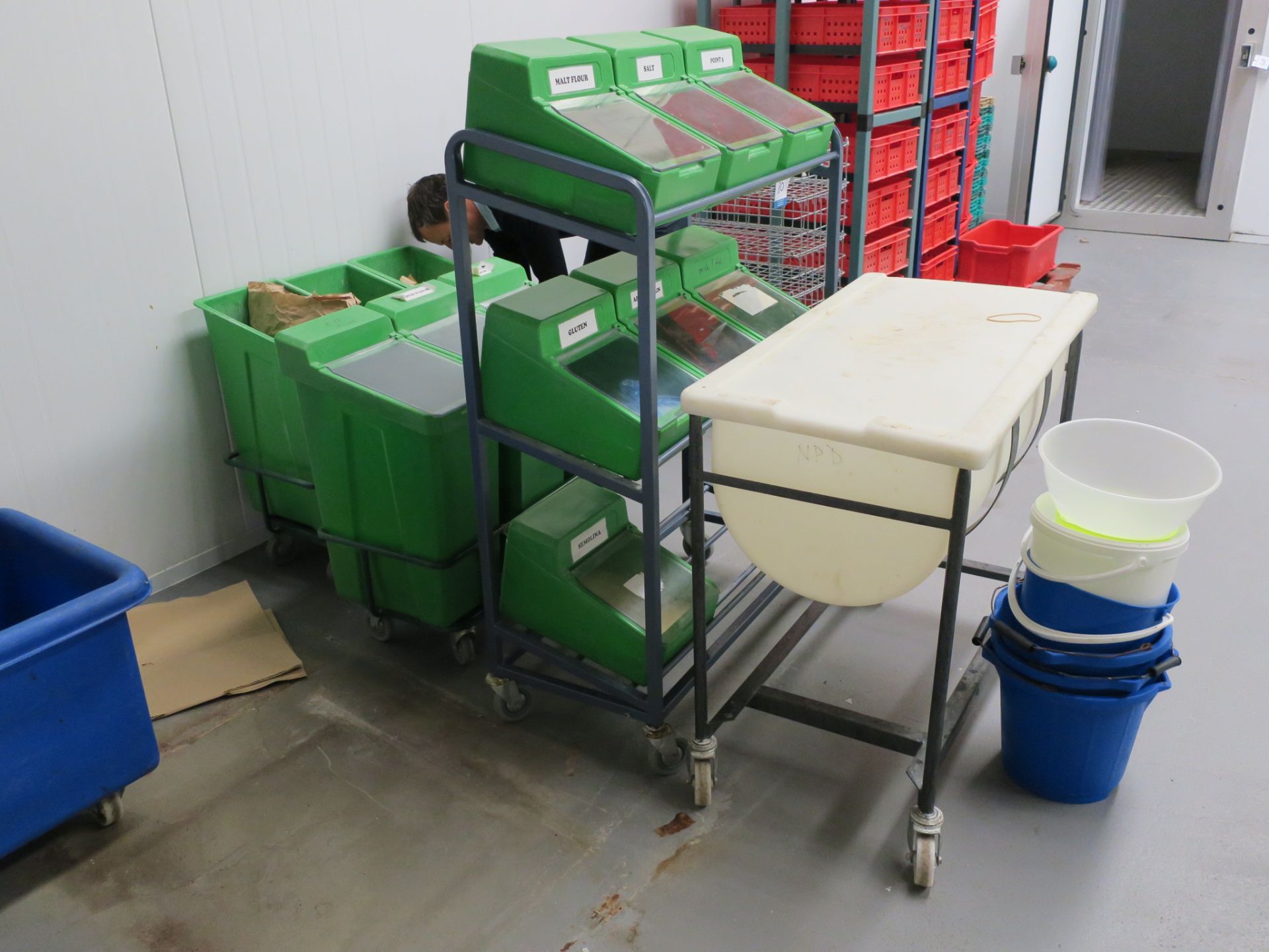 * Mobile Half Barrel Flow Bin and 3 Trollies with Flow Bins. Please note this lot is located at Unit - Image 2 of 2