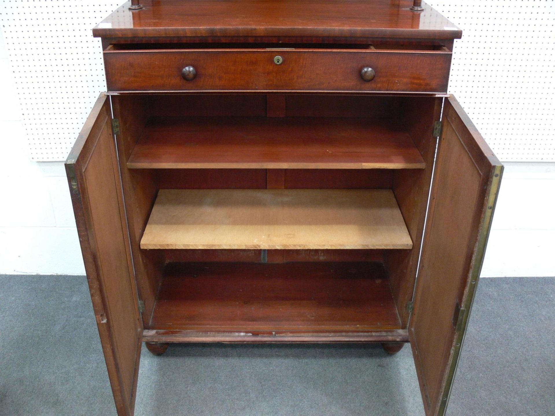 A Mahogany Antique Chiffonier with Raised Back and Two Shelves supported by Turned Columns above - Image 3 of 3