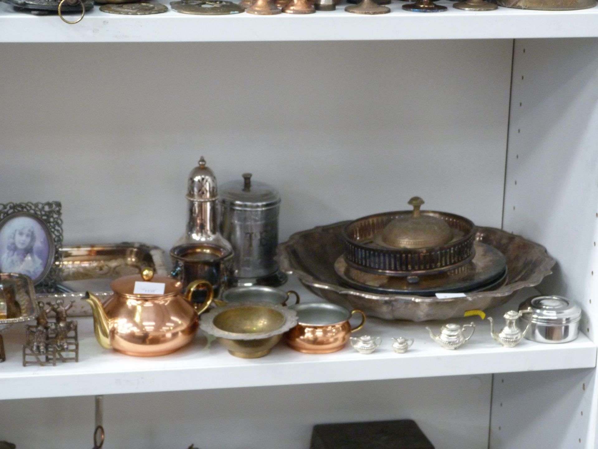 Three shelves to contain a selection of Stainless Steel, Silver Plated items to include Candlesticks - Image 3 of 8