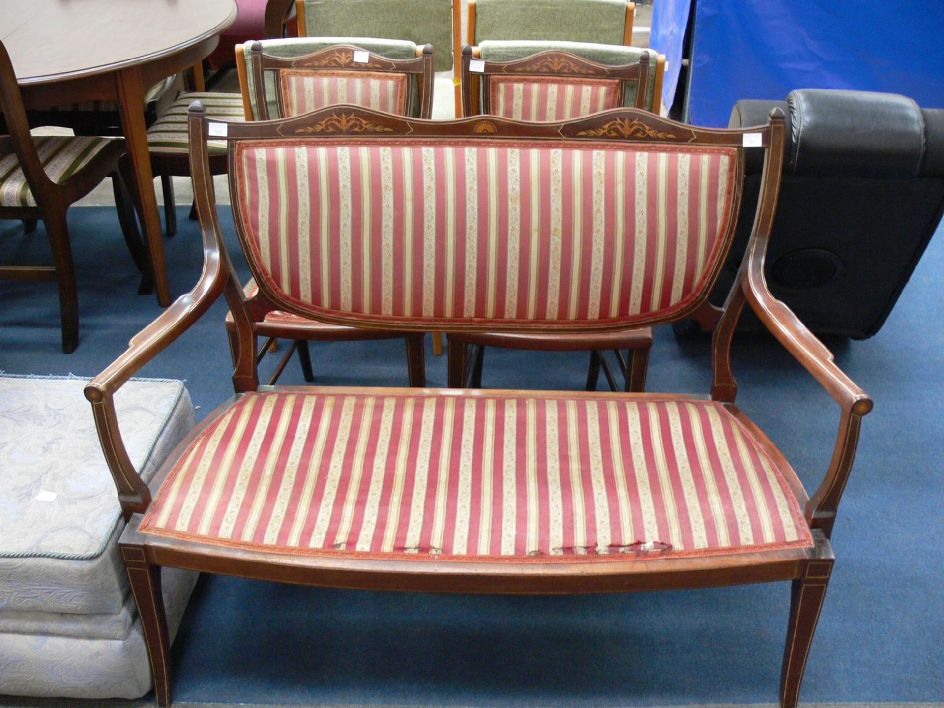 A three piece suite with shield backs to include two seat settee and two single chairs - settee (