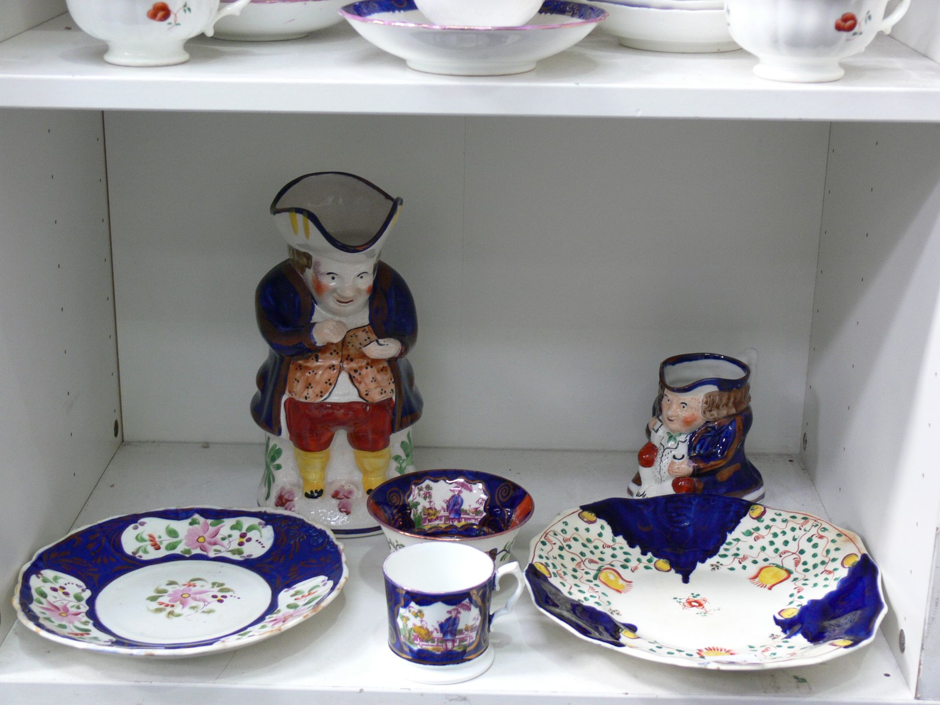 Two shelves to contain Gaudy Welsh Ceramic Tea Cups and Saucers of various designs, as well as - Image 2 of 2