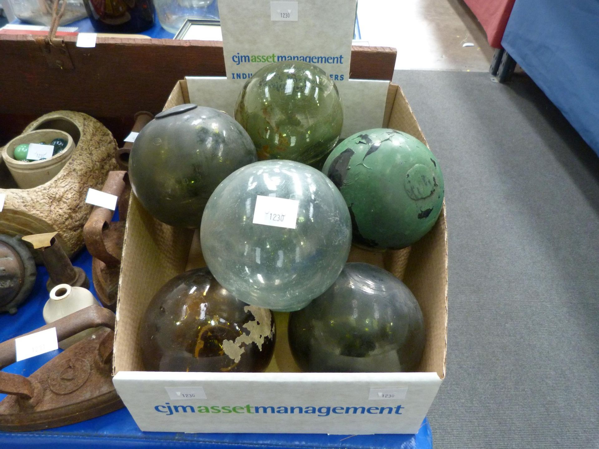 A Total of 18 Glass Spheres/Bouyancy Aids for Fishing Nets (est £25-£50)