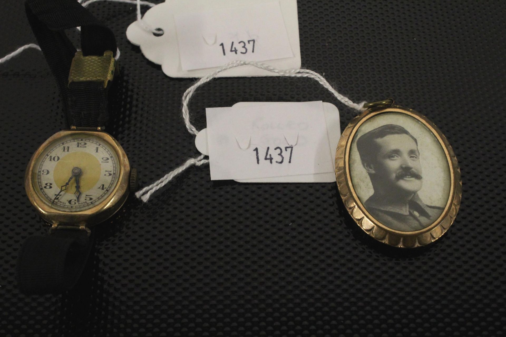 A 9ct Gold cased Swiss Wristwatch, a Rolled Gold framed photo pendant and a 9ct Gold (front and