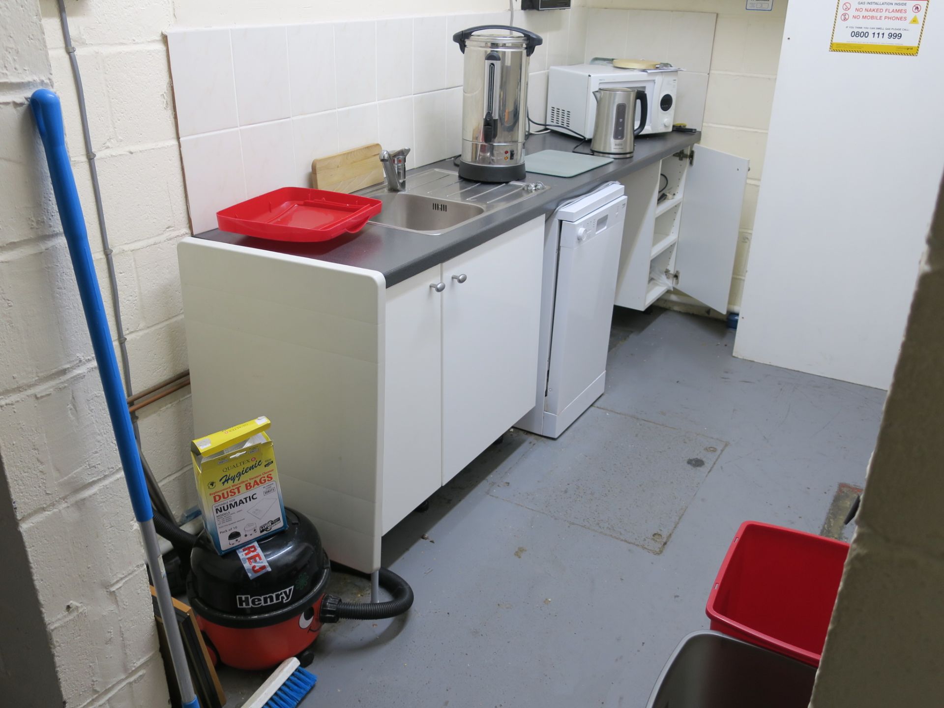 * Loose removable contents of Kitchen Area including Hot Water Urn, Henry Vacuum, Beko Dishwasher,