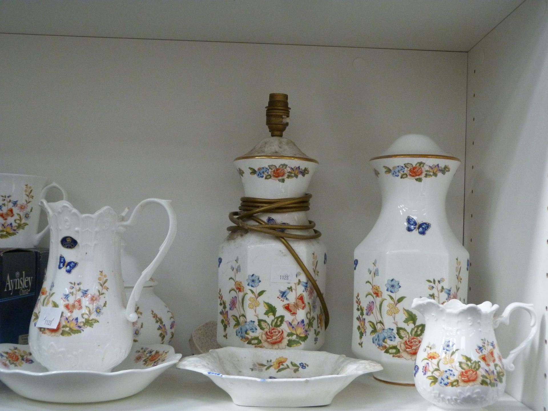 A shelf to contain an assortment of Aynsley ceramics including 'Cottage Garden', Pembroke and