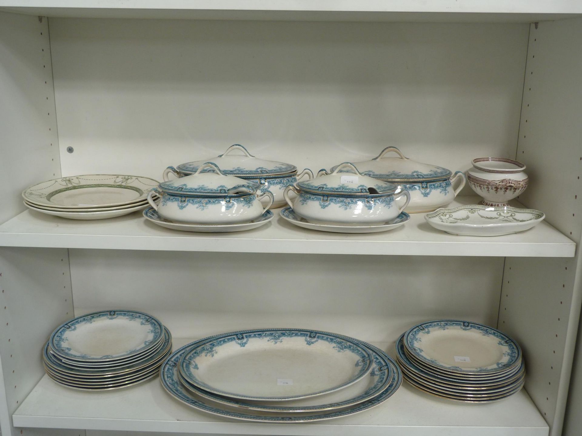 Five shelves to contain assorted Tureens, Meat Plates and Ceramic Tableware etc (est £20-£40) - Image 4 of 7