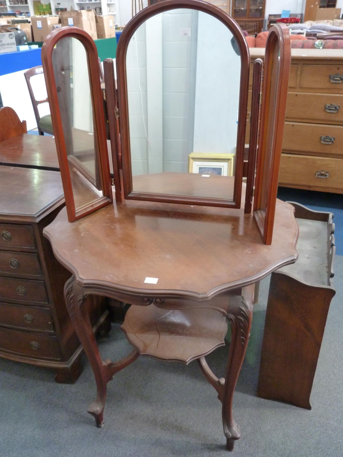 A late Victorian Mahogany Centre Table with Shaped Top and Undertier on Cabriole legs 80cm