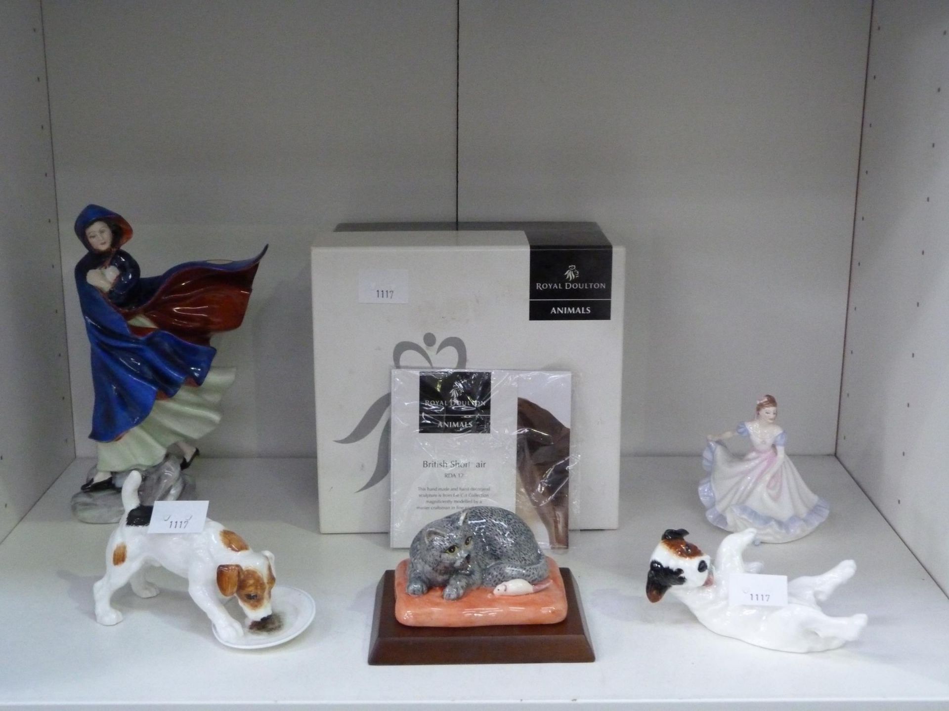 A selection of Royal Doulton figurines to include 'British Shorthair' (boxed), Two Puppy