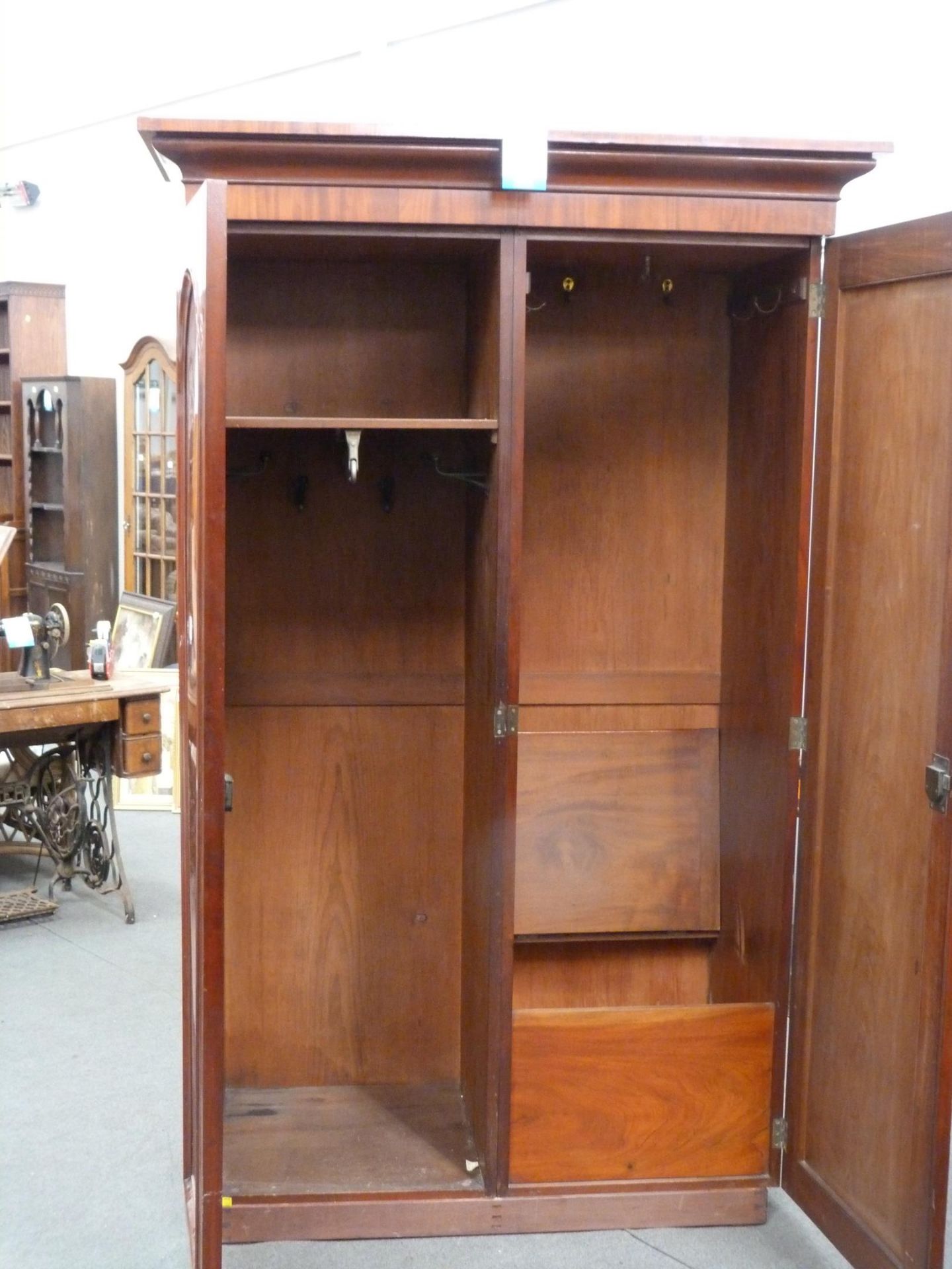 A large two compartment Wardrobe with shelf with John Watts of Sheffield made Metal sliding fixing - Image 2 of 2