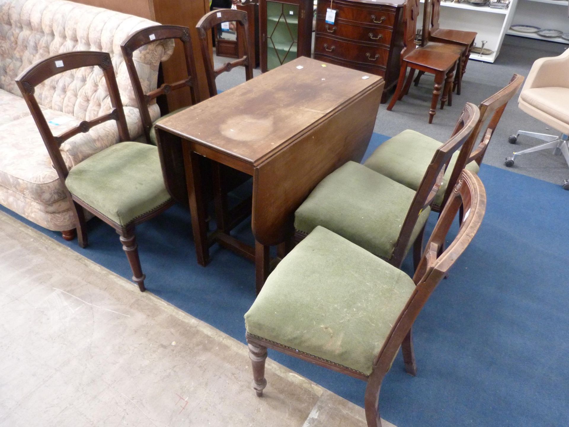 A Drop Leaf Gate Leg Dining Table (H76cm, W98.5cm, D48cm (Closed) 144cm (Open)) together with Six - Image 2 of 2