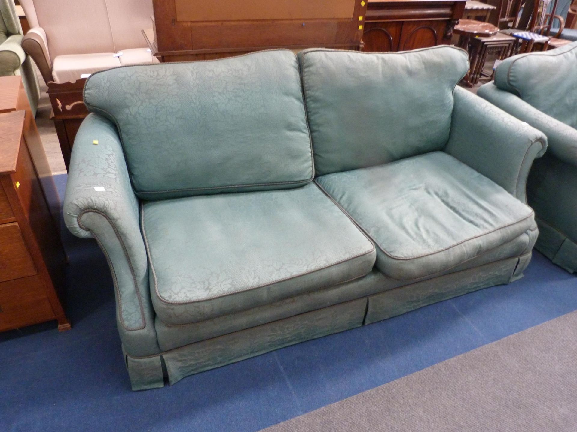 A Pair of Green Upholstered Three Seater Settees each with loose back seats Cushions. (Est. £30-£ - Image 2 of 3