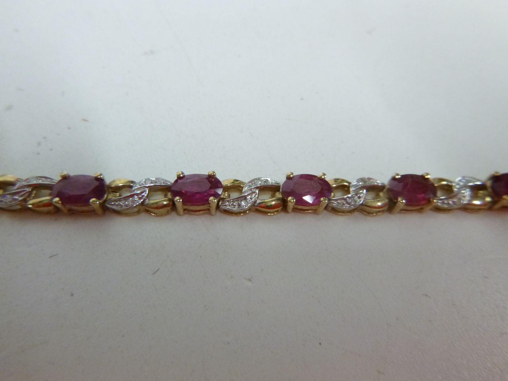 A Ruby and Moissonite 9ct Gold Bracelet together with a Moissonite and Ruby Gold (Marks Rubbed) ( - Image 3 of 3