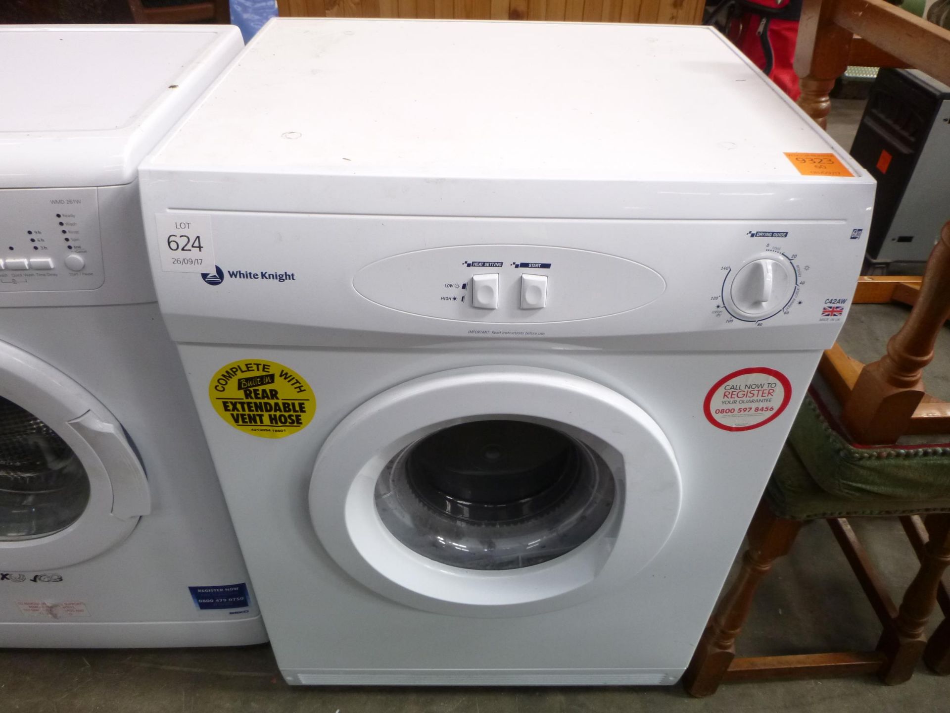 A White Knight C424AW Drying Machine . Please note there is a £5 plus Vat lift out fee on this lot.