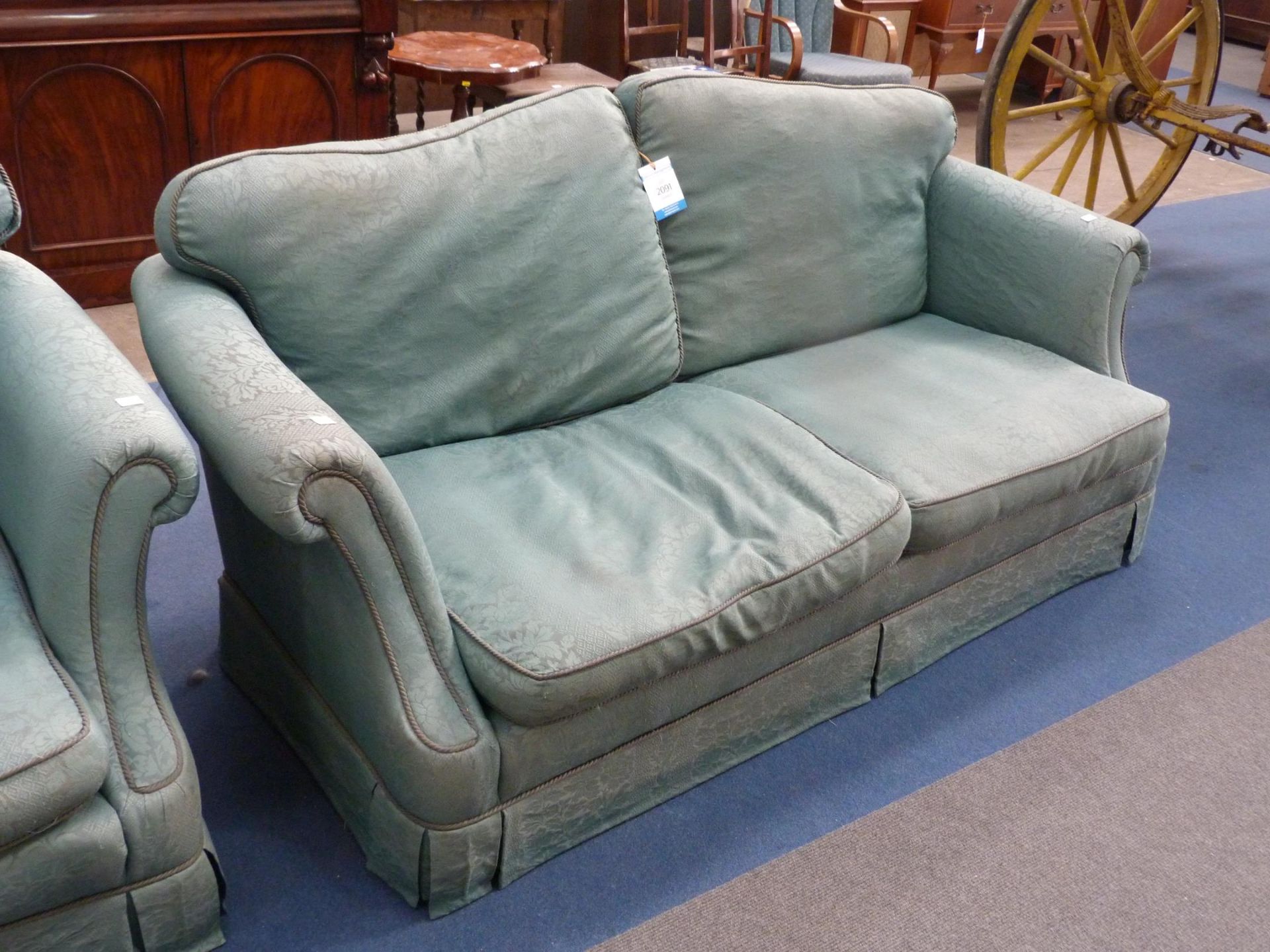 A Pair of Green Upholstered Three Seater Settees each with loose back seats Cushions. (Est. £30-£ - Image 3 of 3