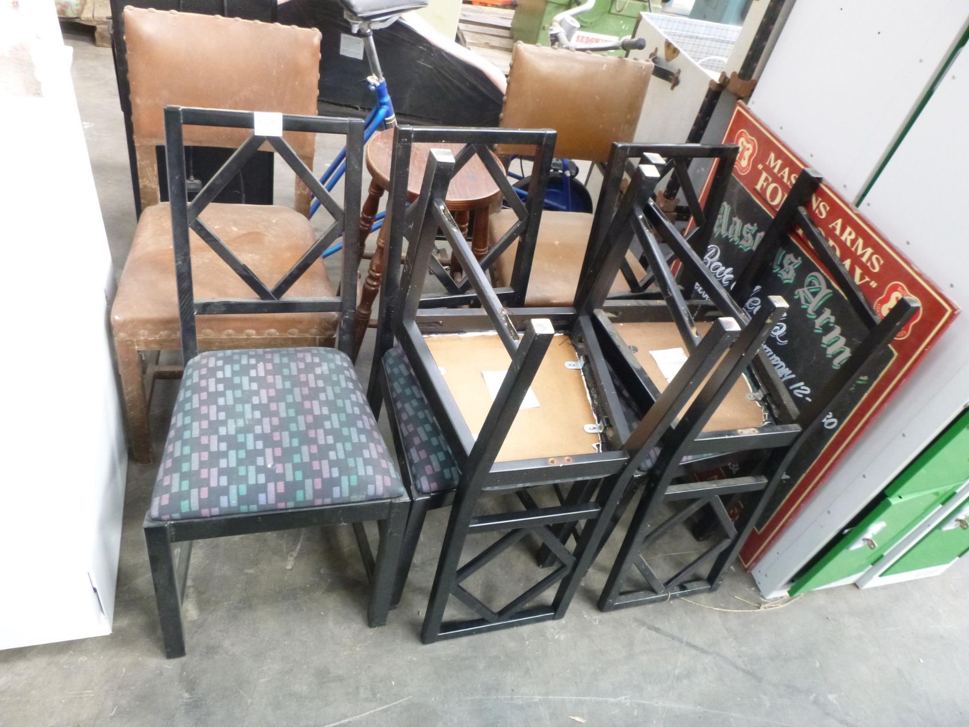 A selection of 7 x Chairs 1 x Stool 1 x Pub Sign.