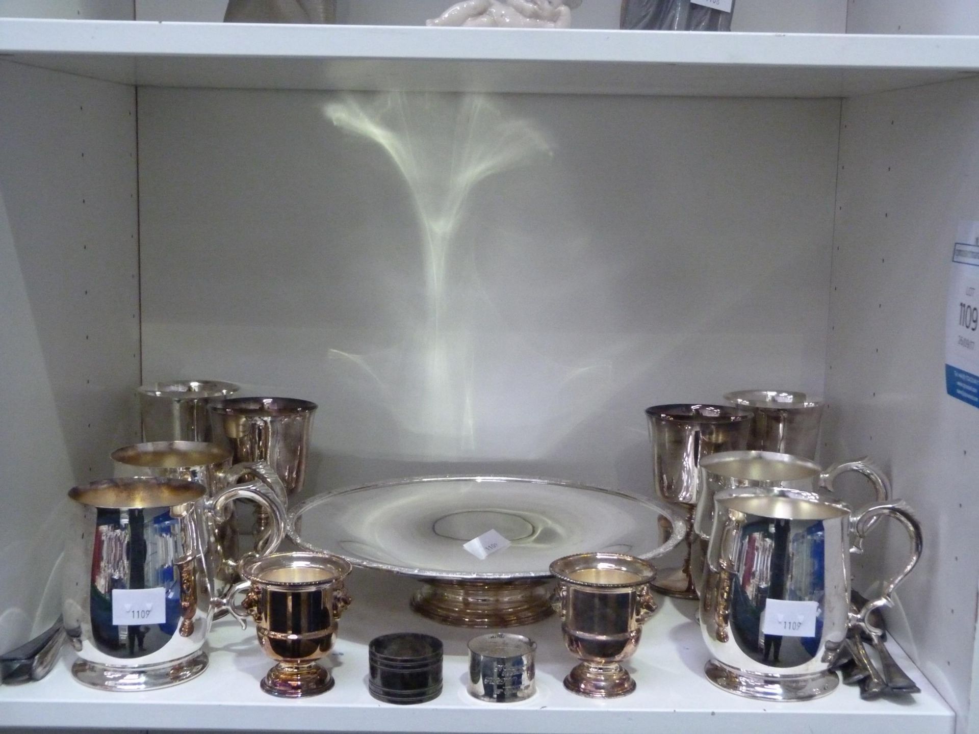 A selection of Silver Plated items to include Tumblers, Coffee Pot, Salad Spoon, Bowl etc. (Est. £20