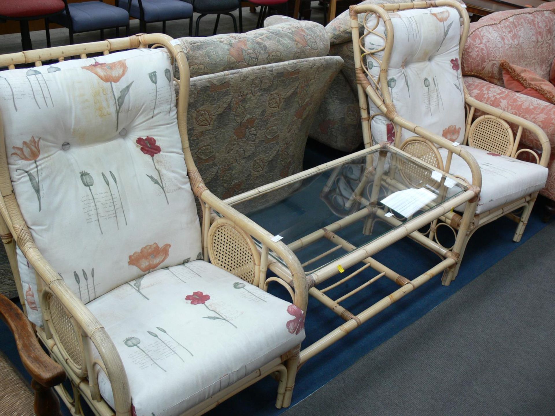 Three Piece Conservatory Suite to include two single seat chairs with matching upholstery and a