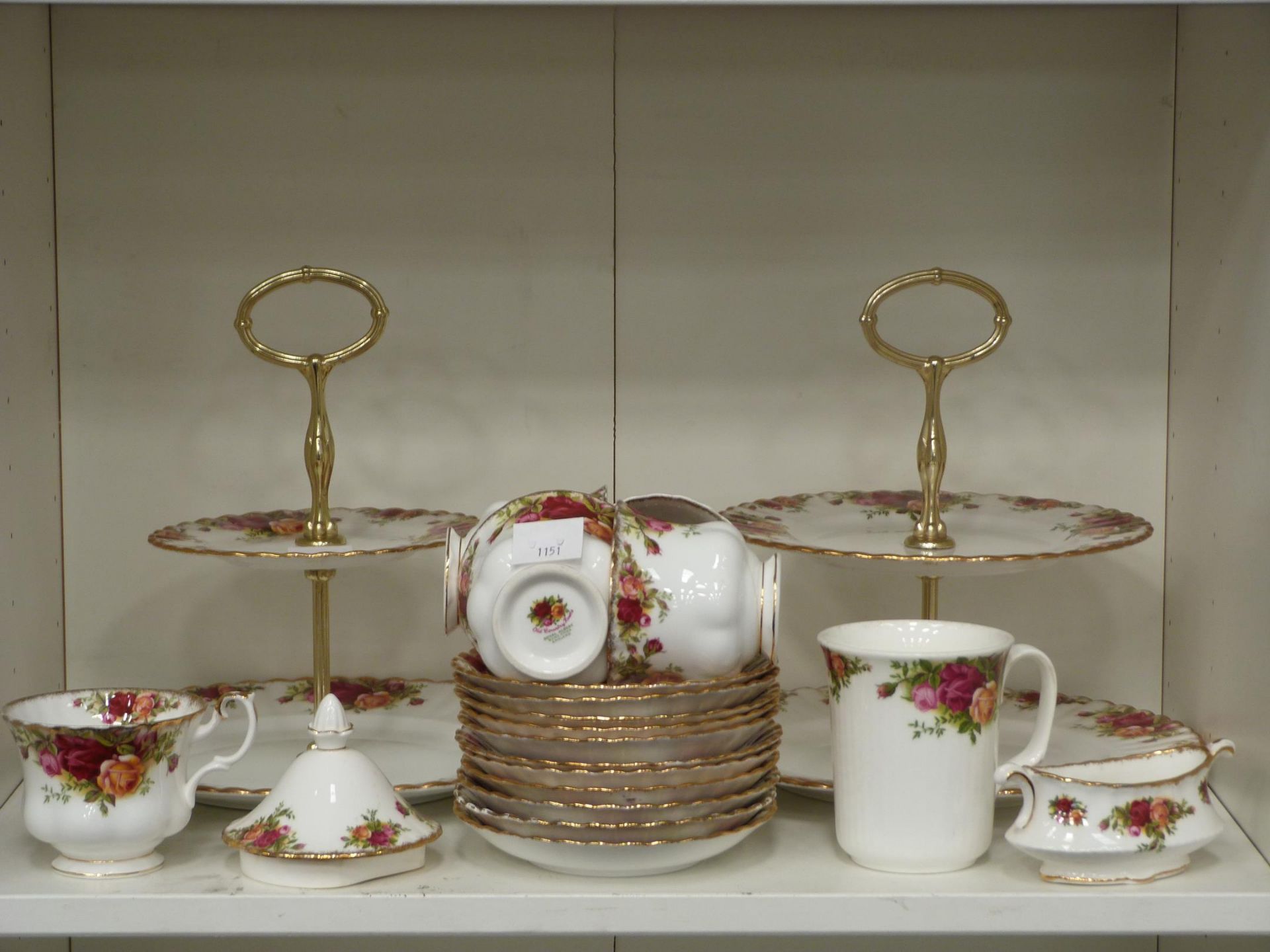 Four shelves to contain an incomplete Royal Albert 'Old Country Roses' Tea Service (20+) Aynsley '