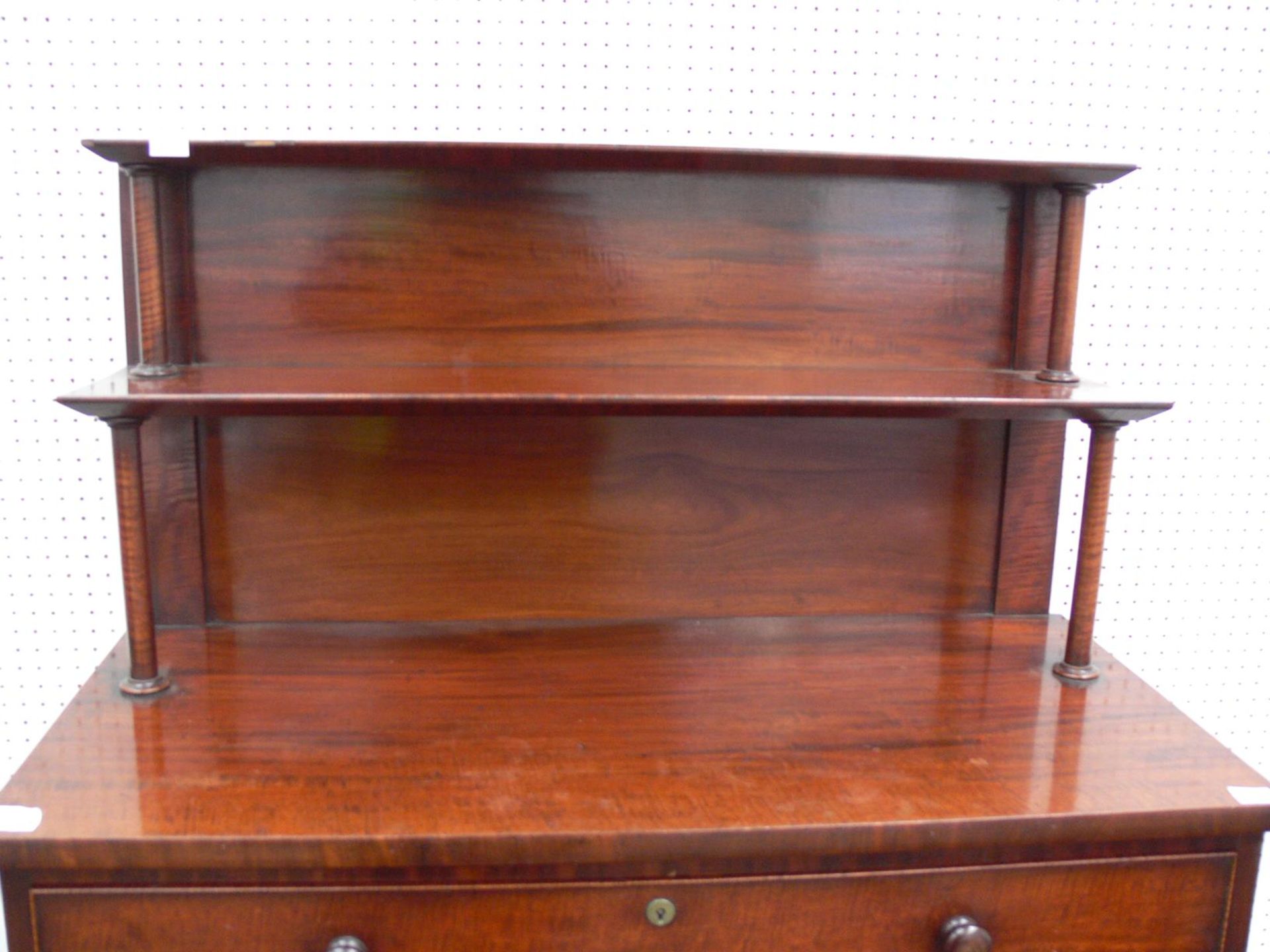 A Mahogany Antique Chiffonier with Raised Back and Two Shelves supported by Turned Columns above - Image 2 of 3