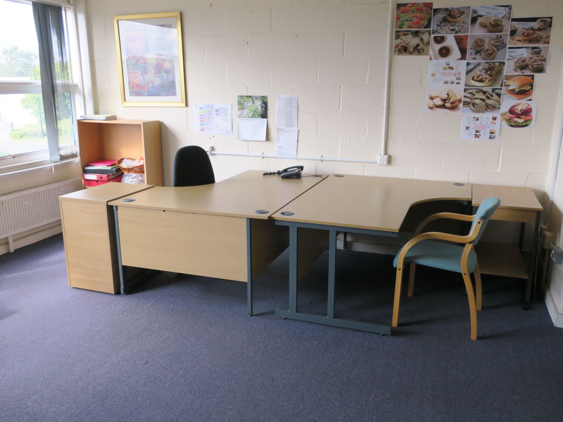 * 8 x L-Shaped Desks, 2 x Drawer Pedestal, 3 x 3 Drawer Wooden Filing Cabinet, 7 x Various Chairs, 2 - Image 4 of 4